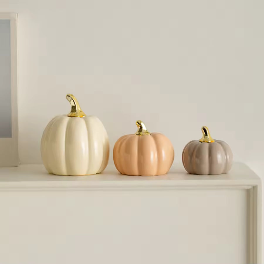 Luxury Nordic Ceramic Pumpkin Ornament Set – Set of 3 Autumn Home Decorations