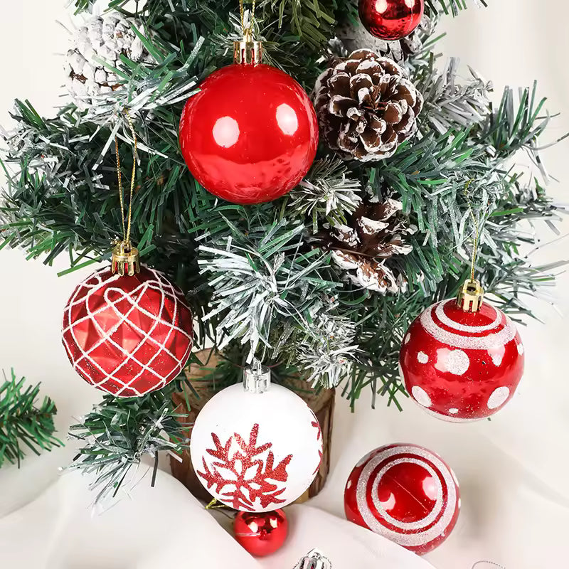 36pcs Red & White Christmas Tree Baubles – Assorted Plastic Ornaments, 3–6cm Christmas Decorations