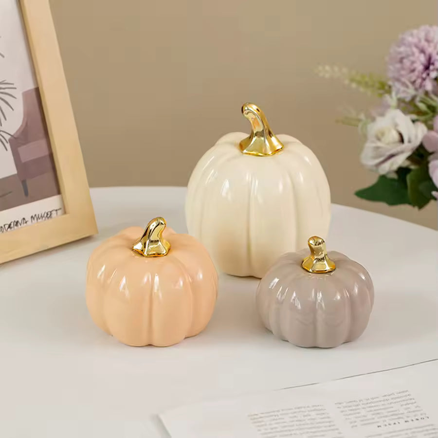 Luxury Nordic Ceramic Pumpkin Ornament Set – Set of 3 Autumn Home Decorations