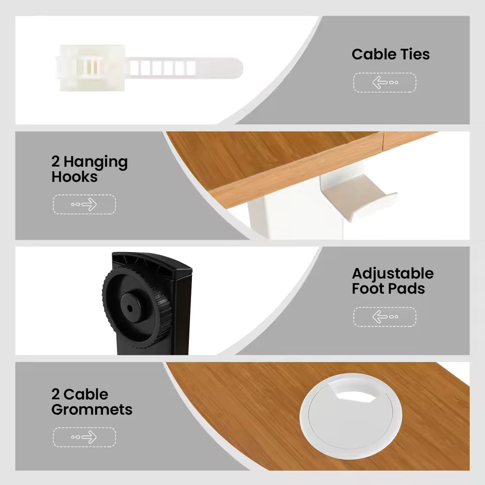 Electric Height Adjustable Standing Desk – 55" Sit Stand Office Desk with 3 Memory Settings & Cable Management