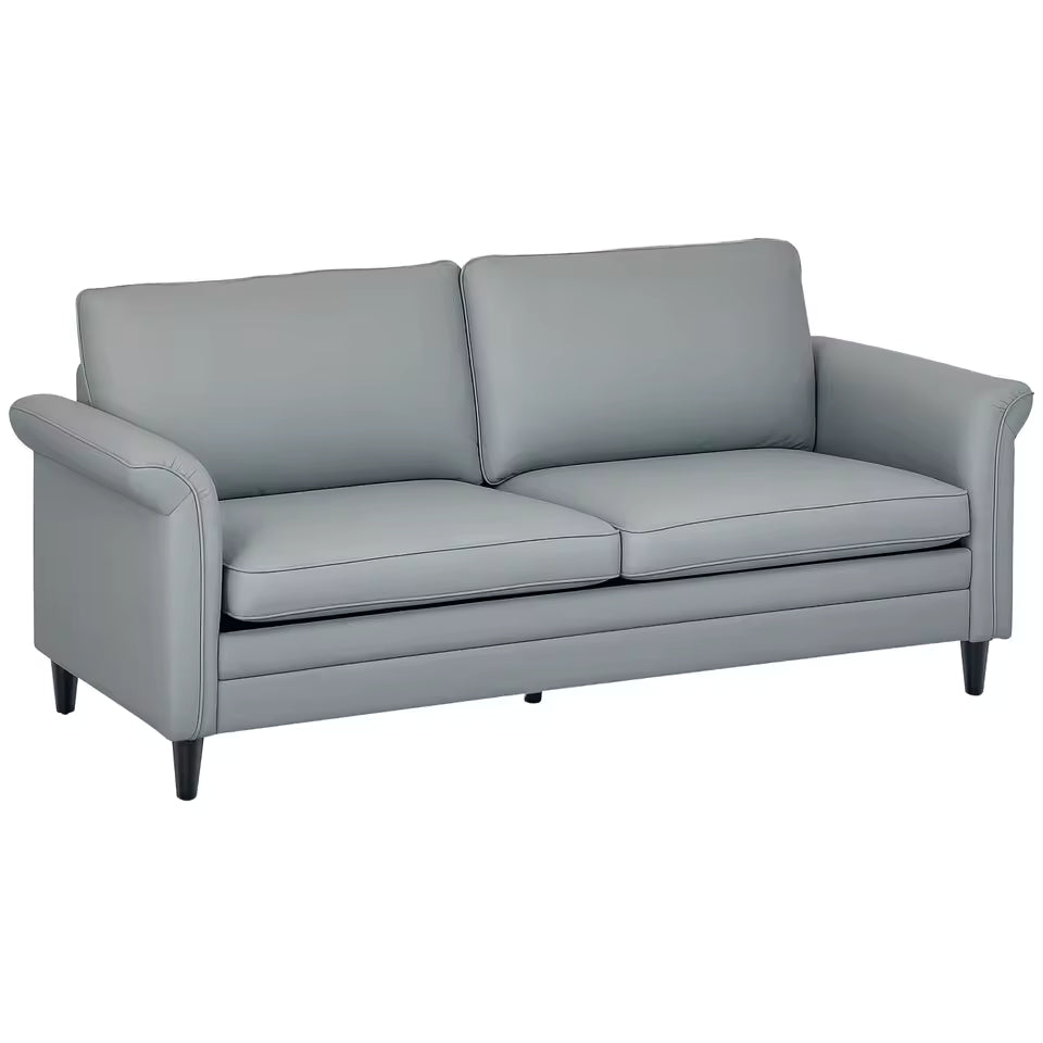Modern 3 Seater Sofa – Grey Fabric Couch for Living Room, Deep Seat Linen Settee with Wooden Legs