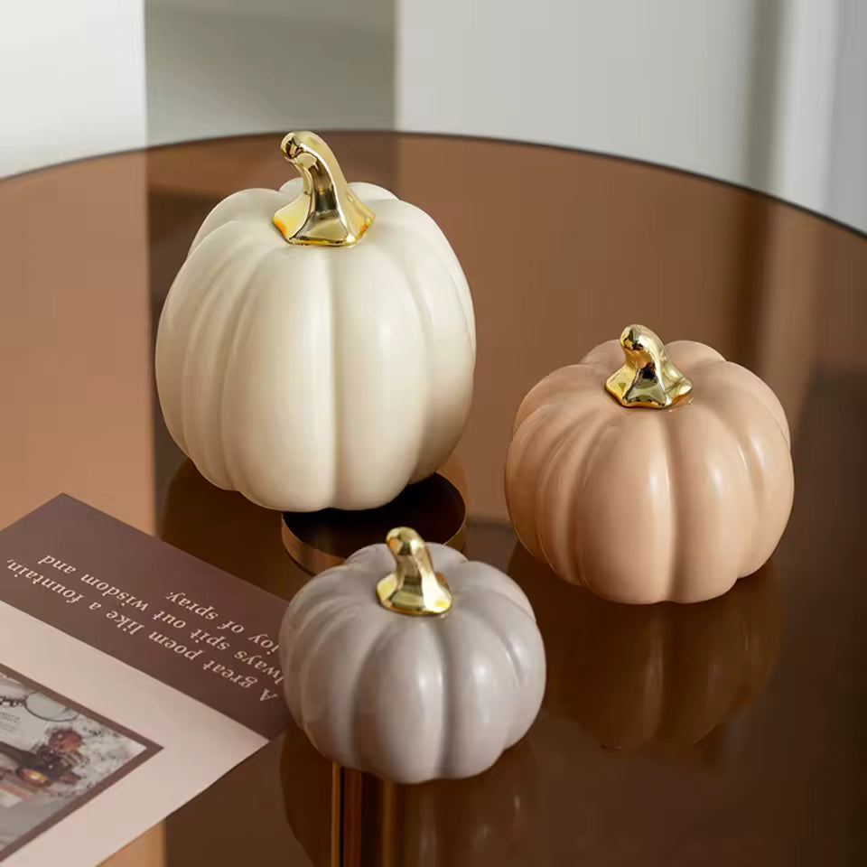 Luxury Nordic Ceramic Pumpkin Ornament Set – Set of 3 Autumn Home Decorations