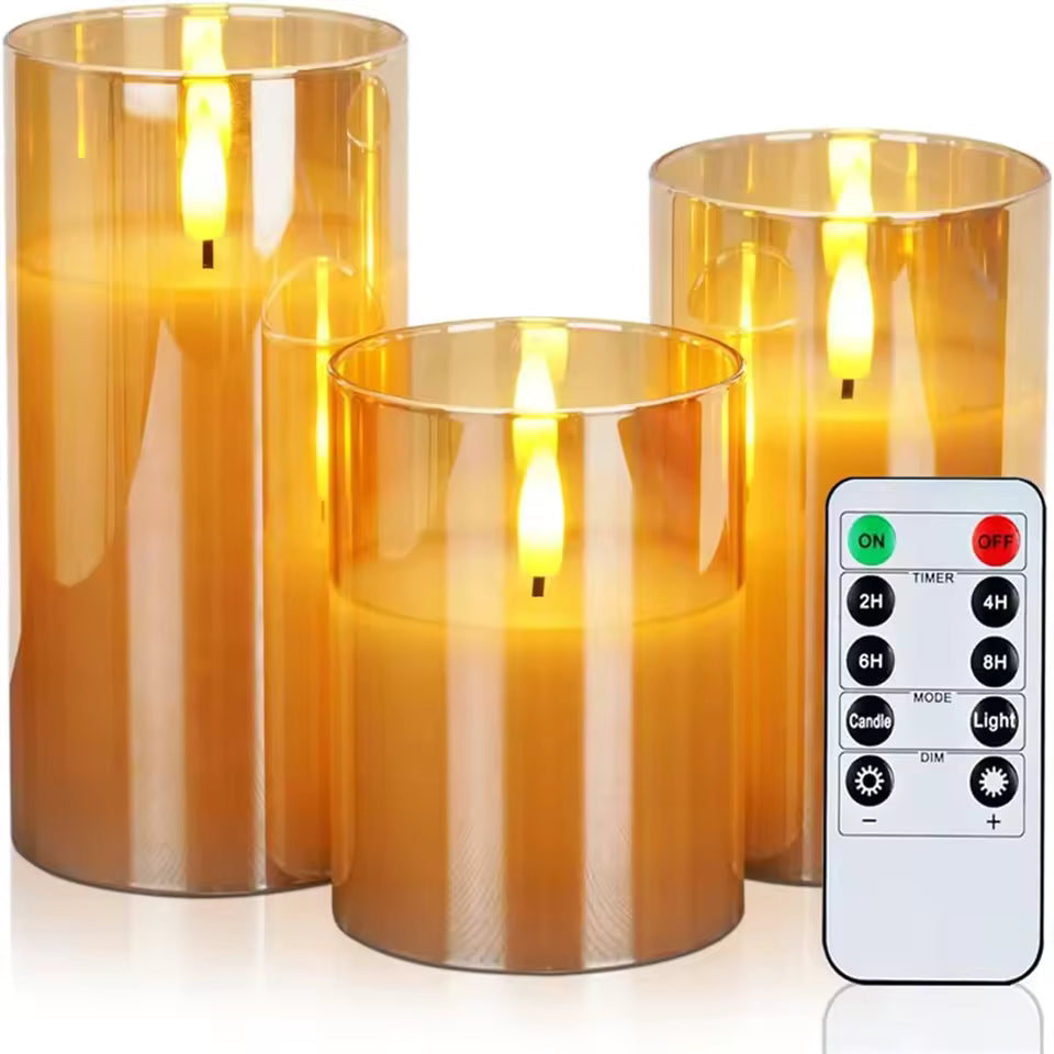 Set of 3 LED Glass Pillar Candles