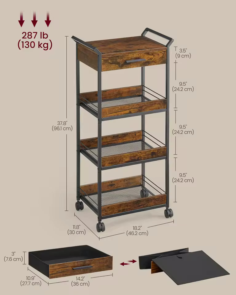 4-Tier Rolling Storage Trolley with Table Top