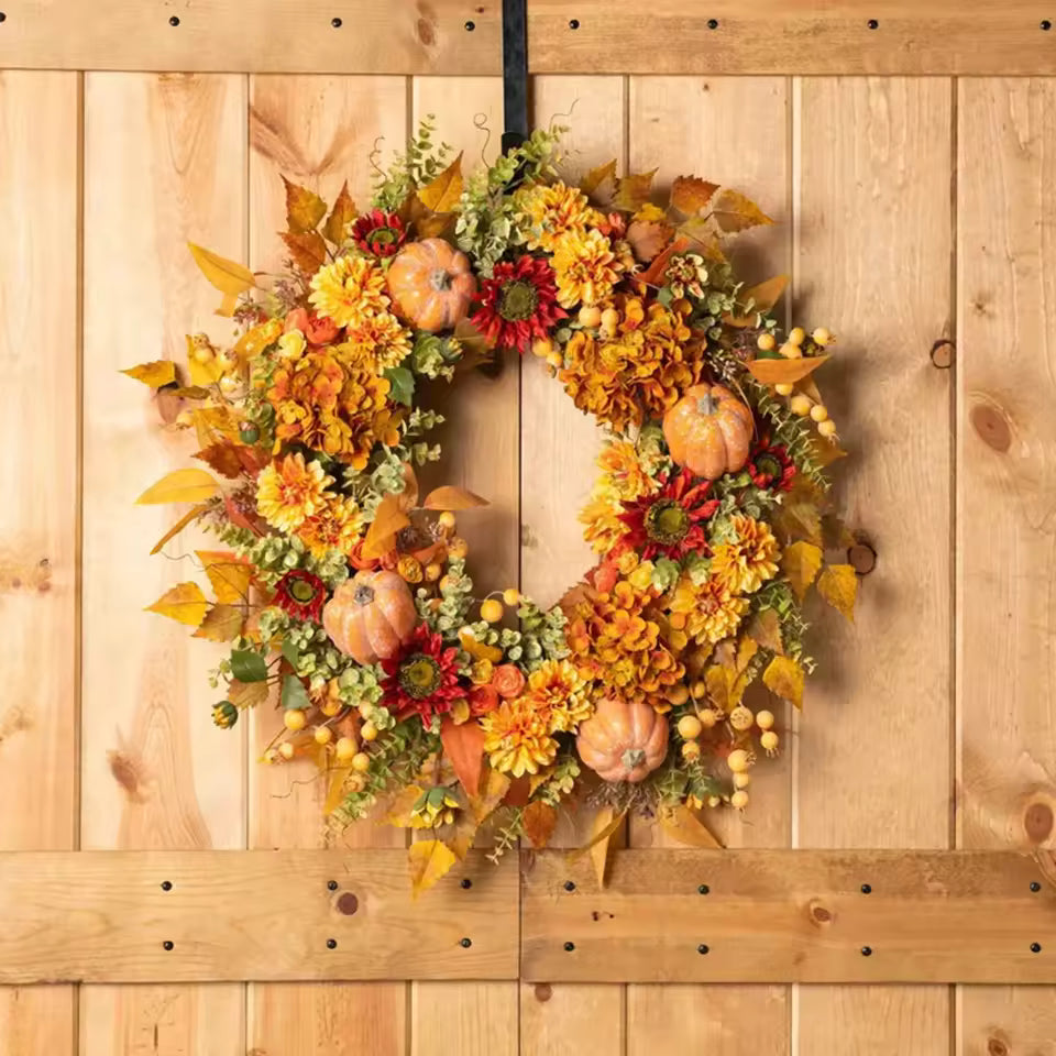 Autumn Harvest Pumpkin & Berry Door Wreath