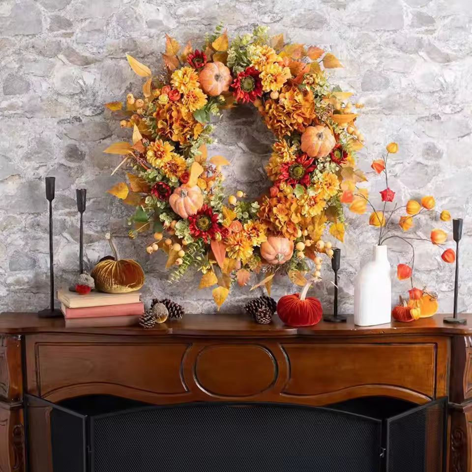 Autumn Harvest Pumpkin & Berry Door Wreath