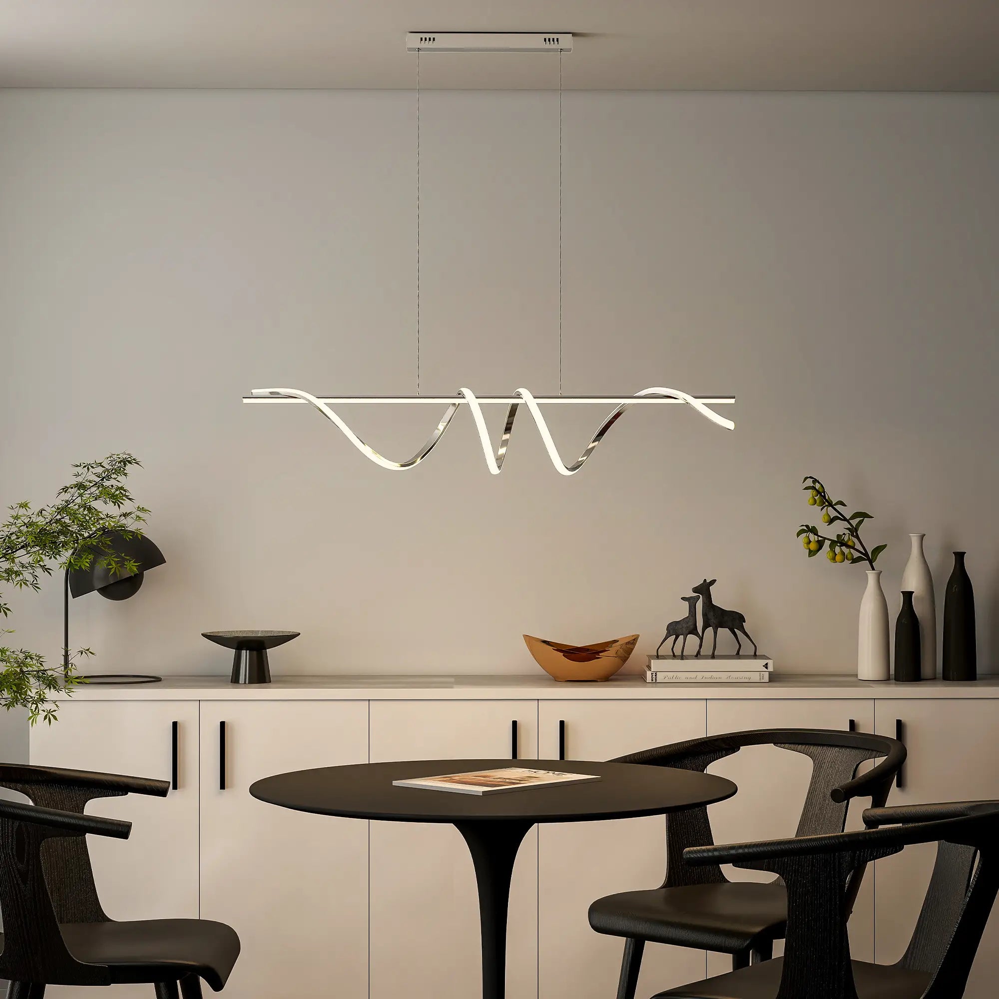 Modern LED Pendant Light with 3 Colour Temperatures – Silver, Adjustable Height, 45W, 3500 Lumens, 120 cm