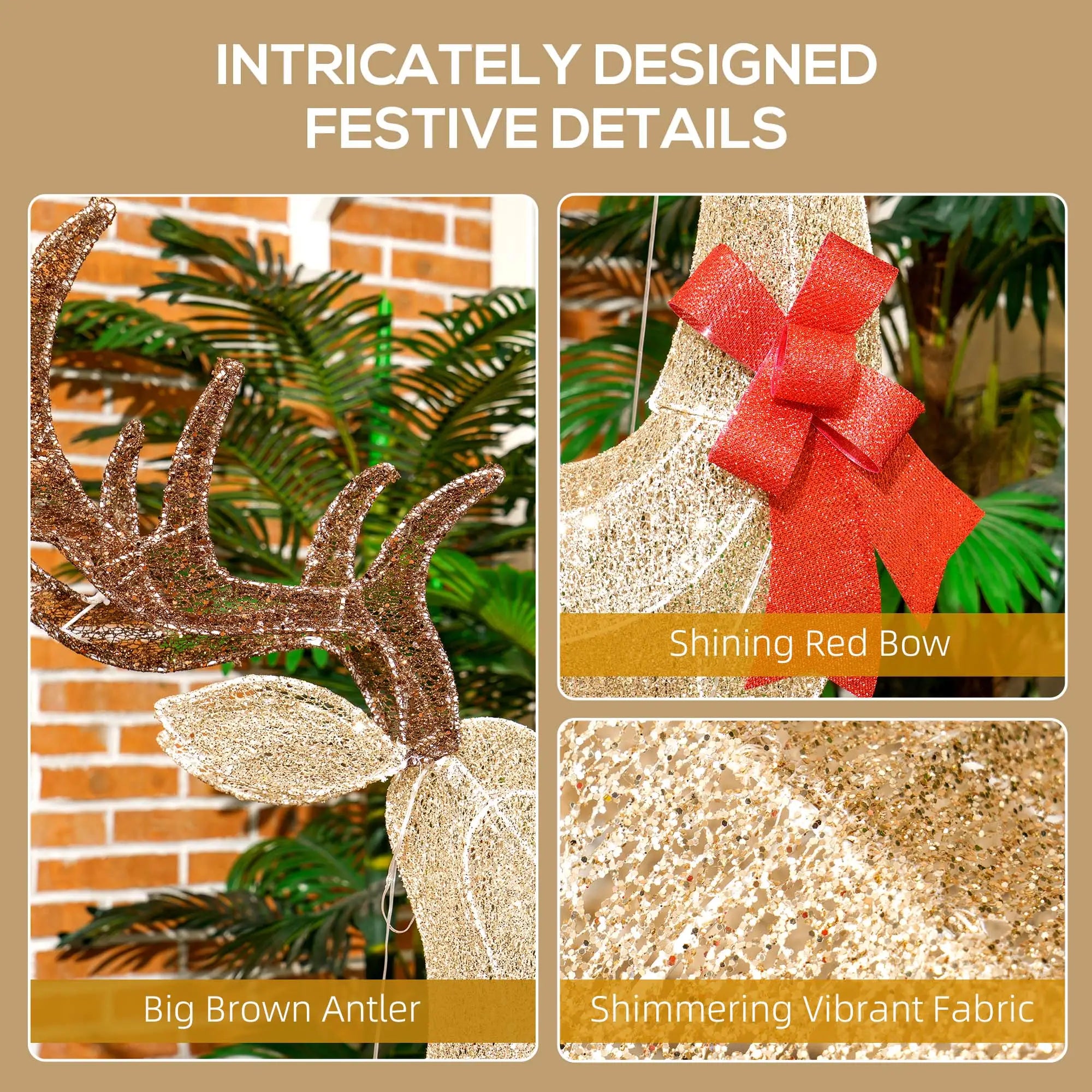 Lighted Reindeer Christmas Decoration – 137 Warm LED Outdoor Christmas Deer, Gold Tone with Steel Frame