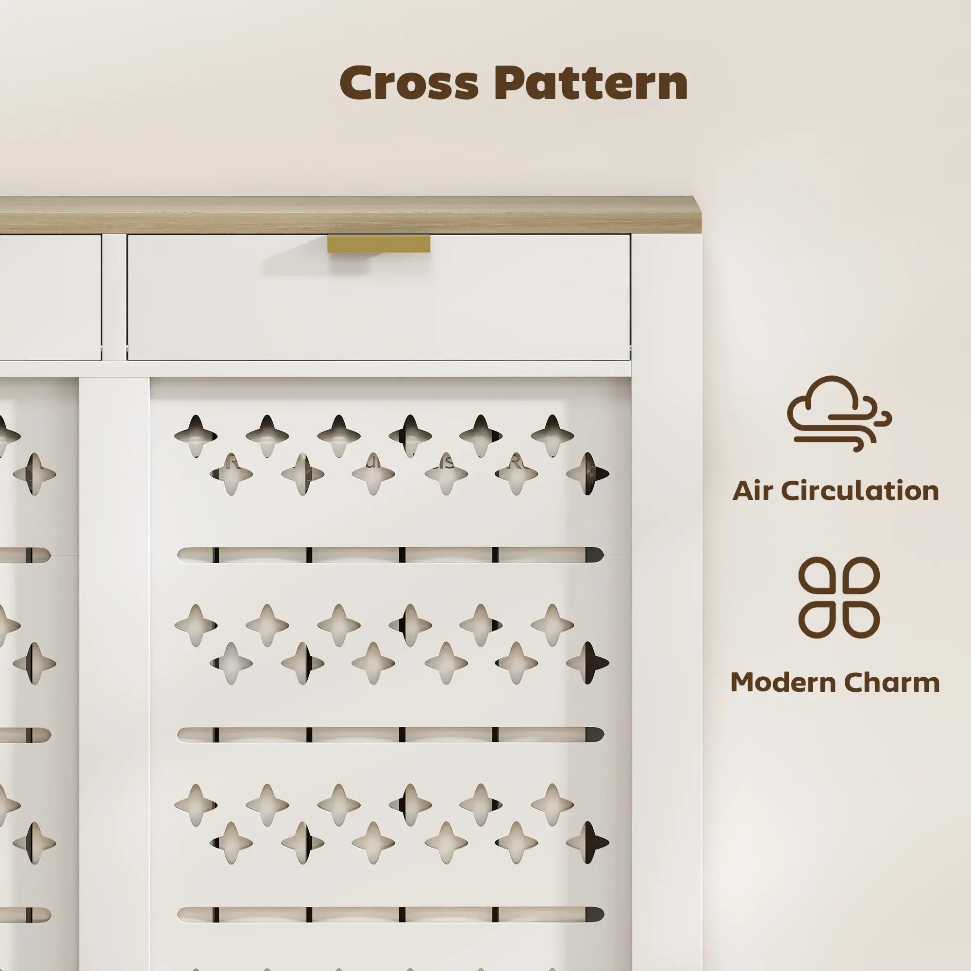 Modern Radiator Cover with 2 Flip-Down Drawers – White MDF Heater Cover Cabinet, 108 x 19 x 95.5 cm