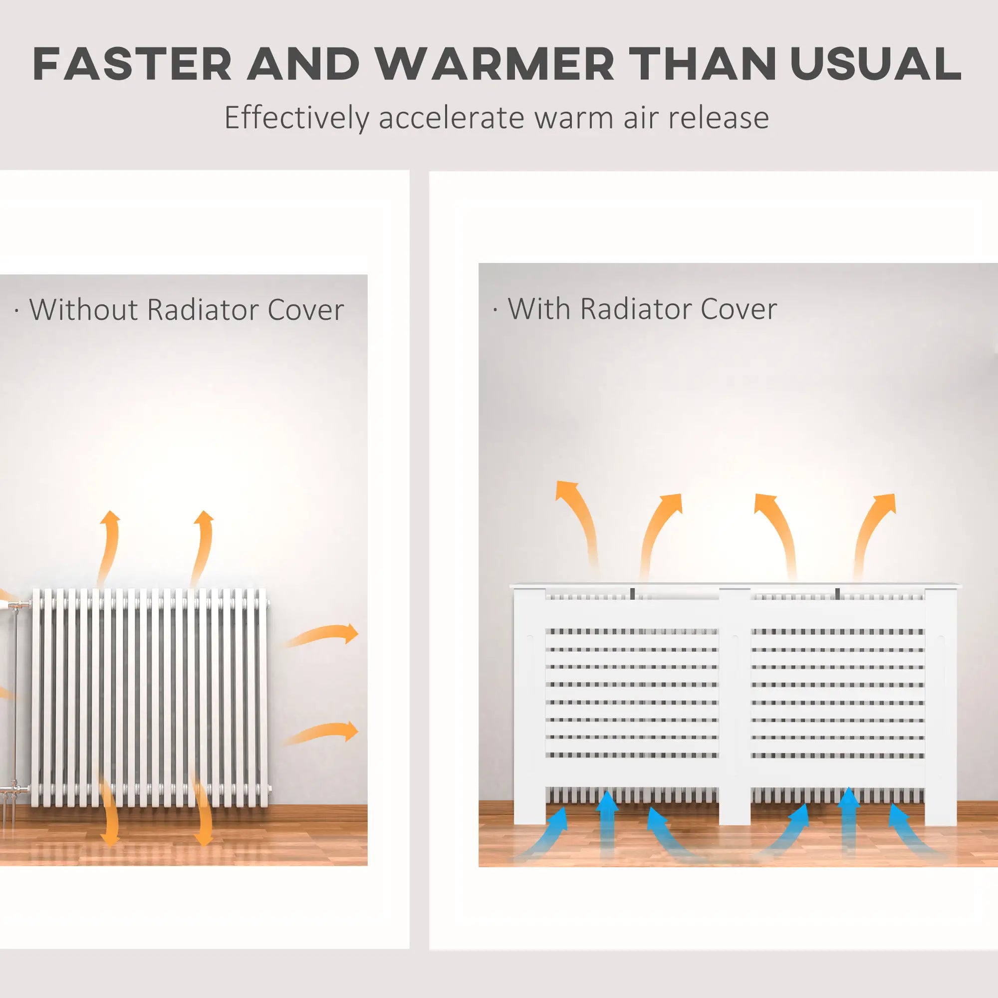 Radiator Cover Cabinet with Top Shelf – Modern MDF White Painted Heater Cover with Horizontal Slats, 152 x 19 x 81 cm