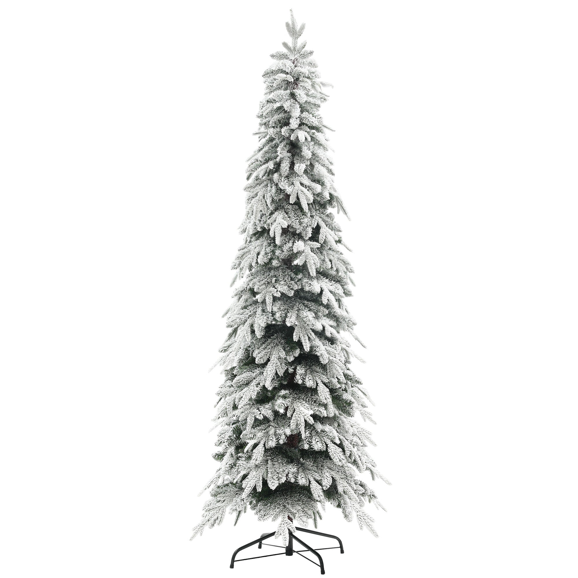 7ft Snow-Covered Pencil Christmas Tree – Unlit Artificial Tree with 800 Tips & Metal Stand
