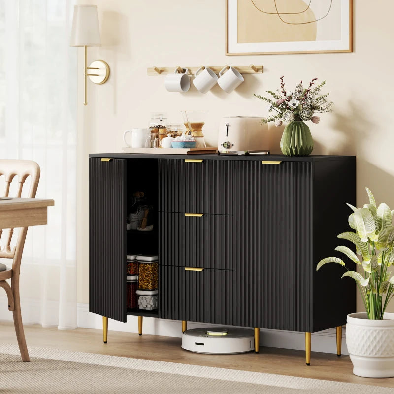 2-Door Sideboard with 3 Drawers and Adjustable Shelves