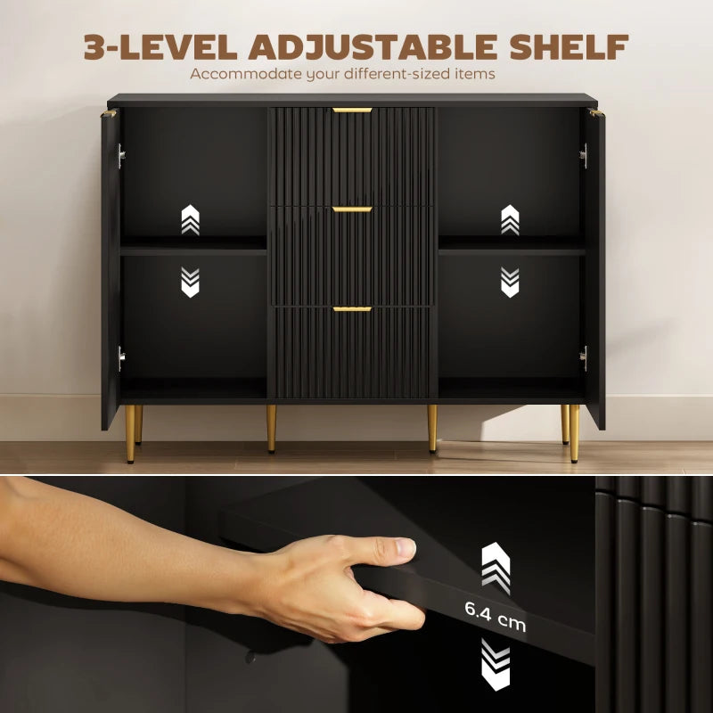 2-Door Sideboard with 3 Drawers and Adjustable Shelves