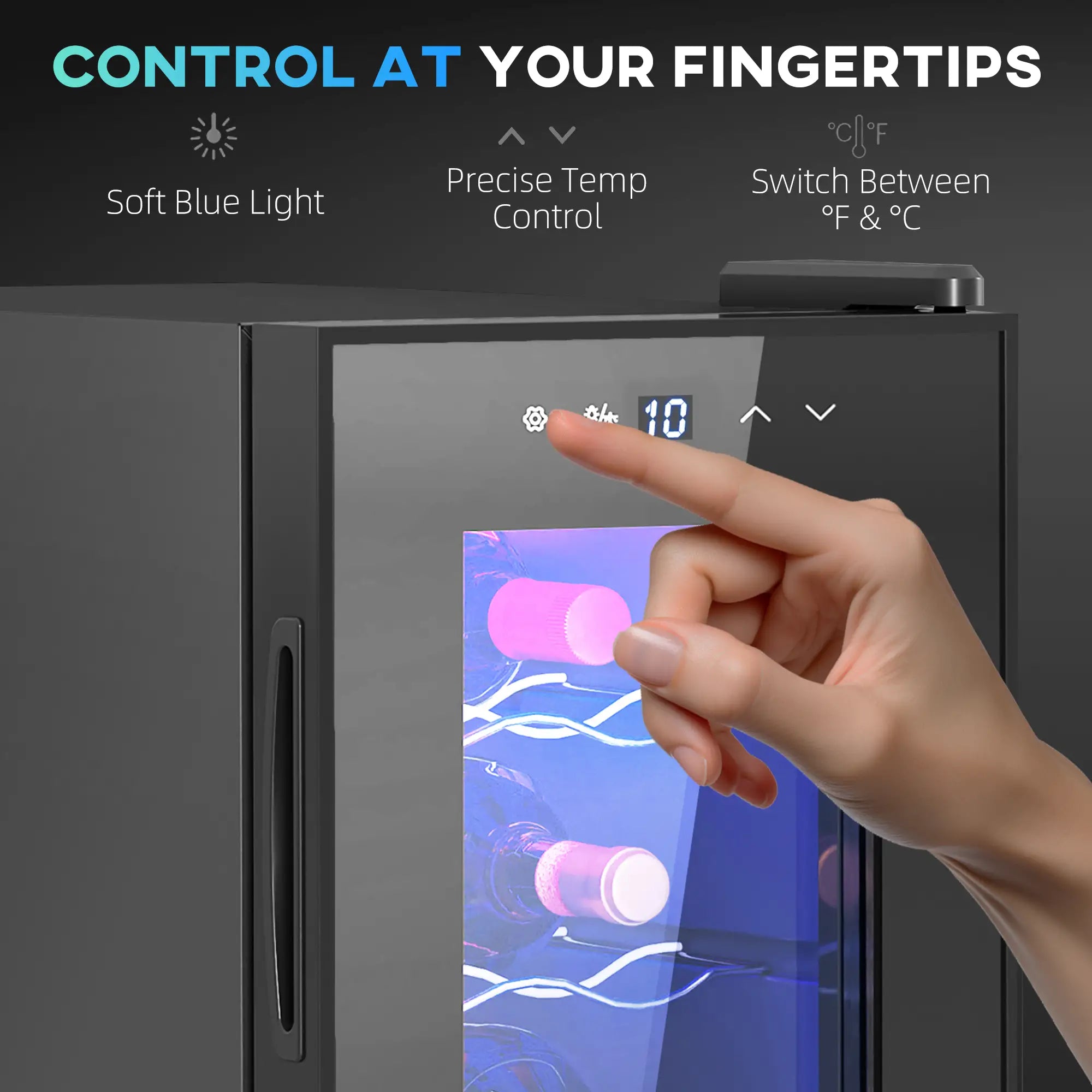 6-Bottle Countertop Wine Fridge – 8–18°C Touch Control Wine Cooler with UV Glass Door & Low Noise Operation, Black
