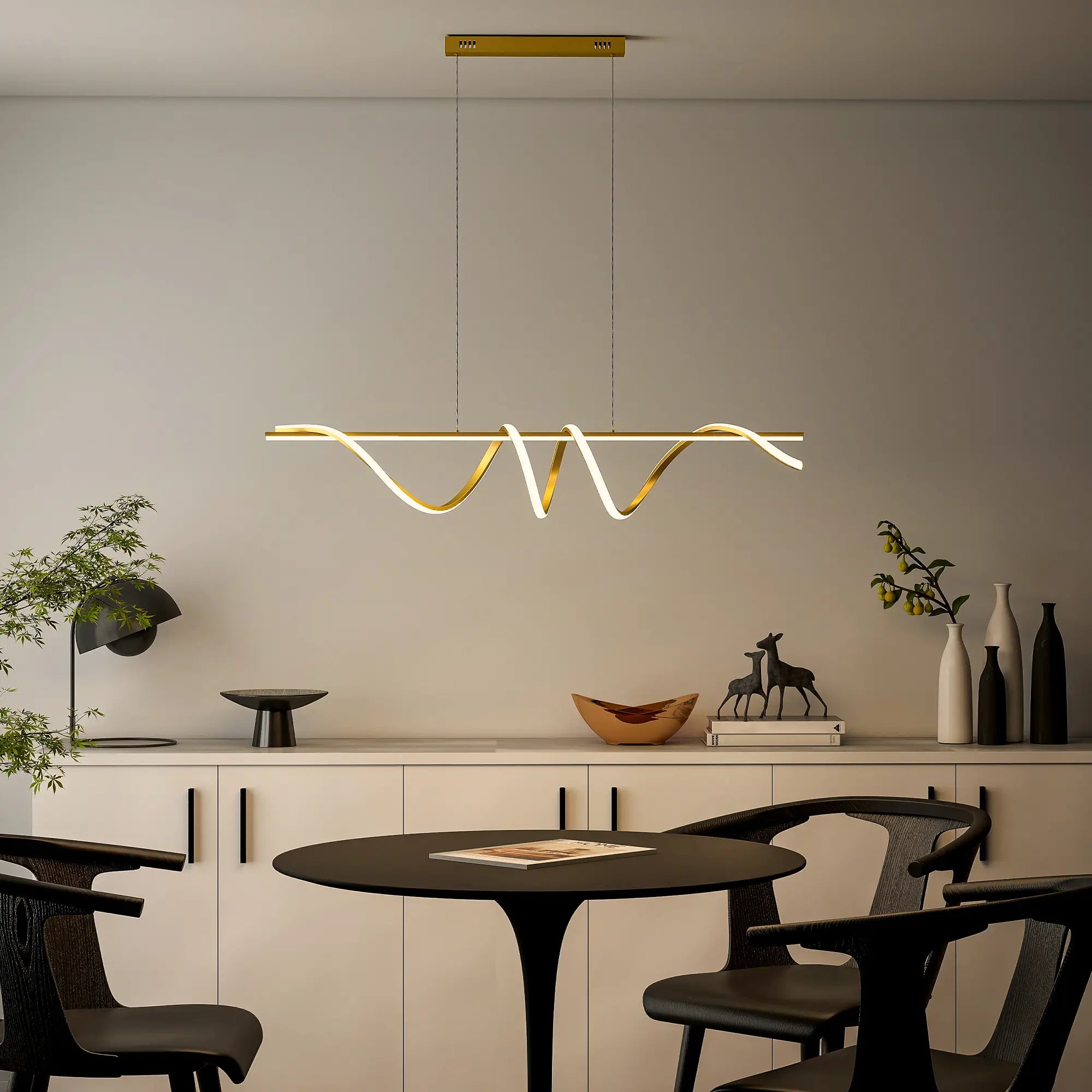 Modern LED Pendant Light with 3 Colour Temperatures – Gold Tone, Adjustable Height, 45W, 3500 Lumens, 120 cm