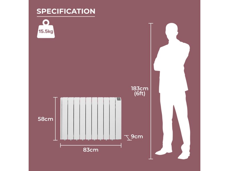 Adam Alba Oil-Filled 1500W Electric Radiator in White