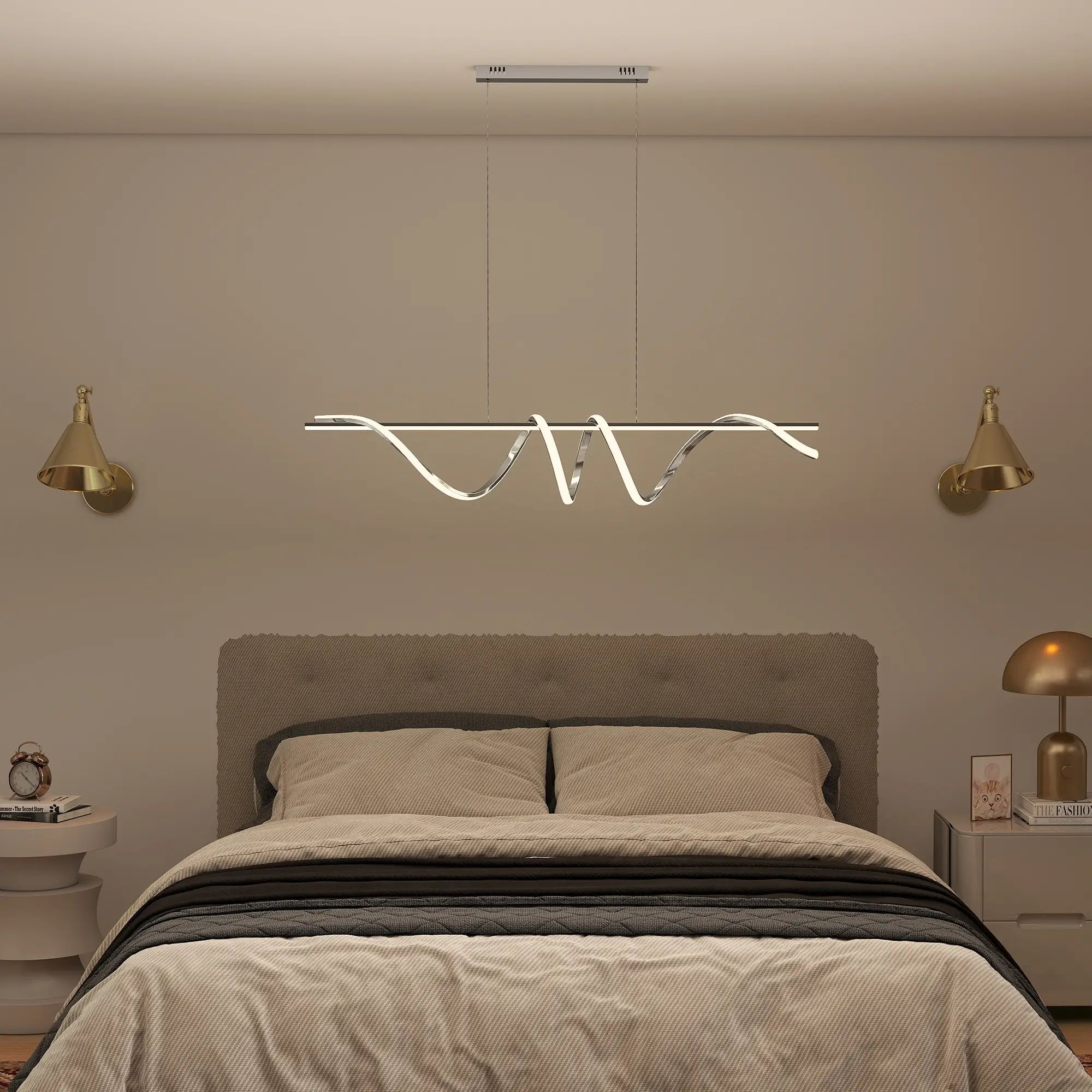 Modern LED Pendant Light with 3 Colour Temperatures – Silver, Adjustable Height, 45W, 3500 Lumens, 120 cm