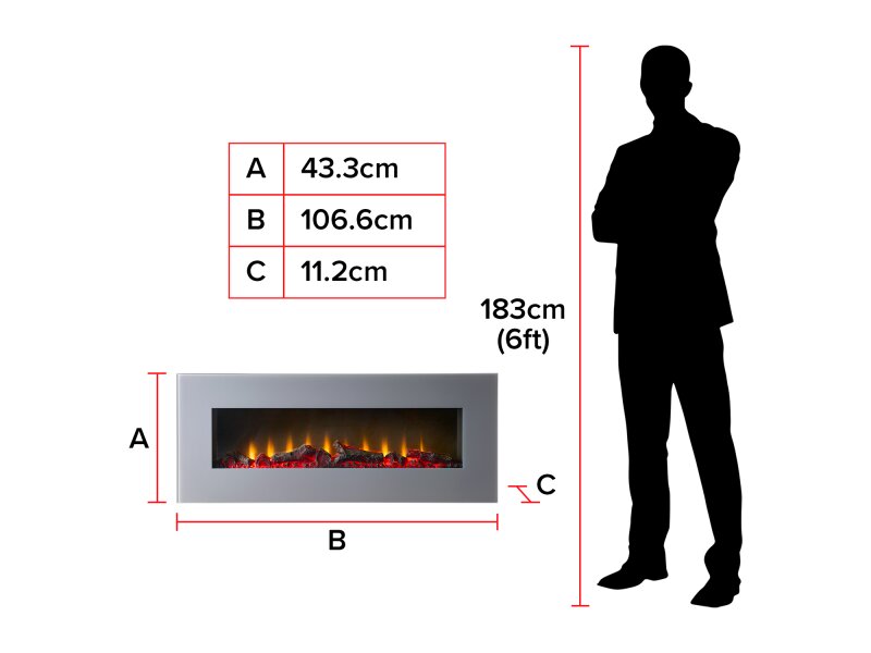 Sureflame WM-9505 Electric Wall Mounted Fire with Remote in Grey, 42 Inch