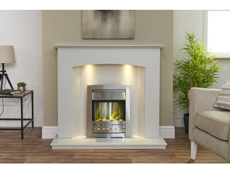 Adam Helios Electric Fire in Brushed Steel