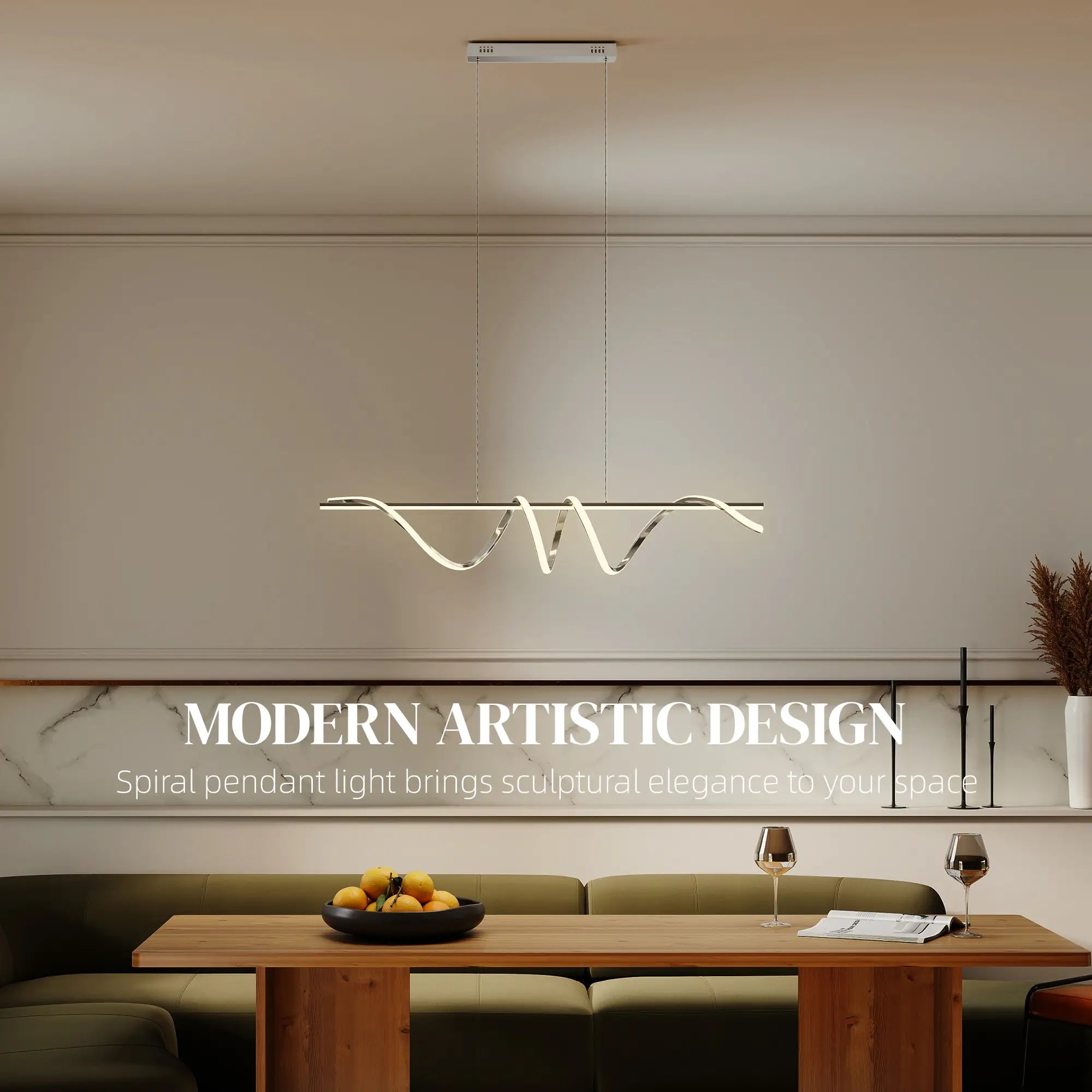 Modern LED Pendant Light with 3 Colour Temperatures – Silver, Adjustable Height, 45W, 3500 Lumens, 120 cm