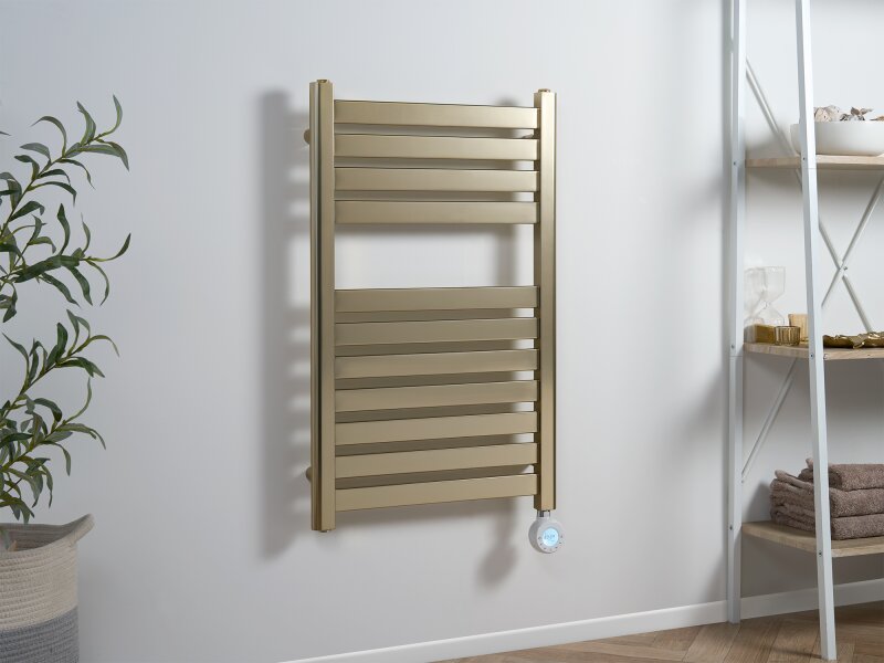 Eden Caldera 600W Electric Towel Radiator in Brushed Brass with Smart WiFi Control, 800 x 500mm