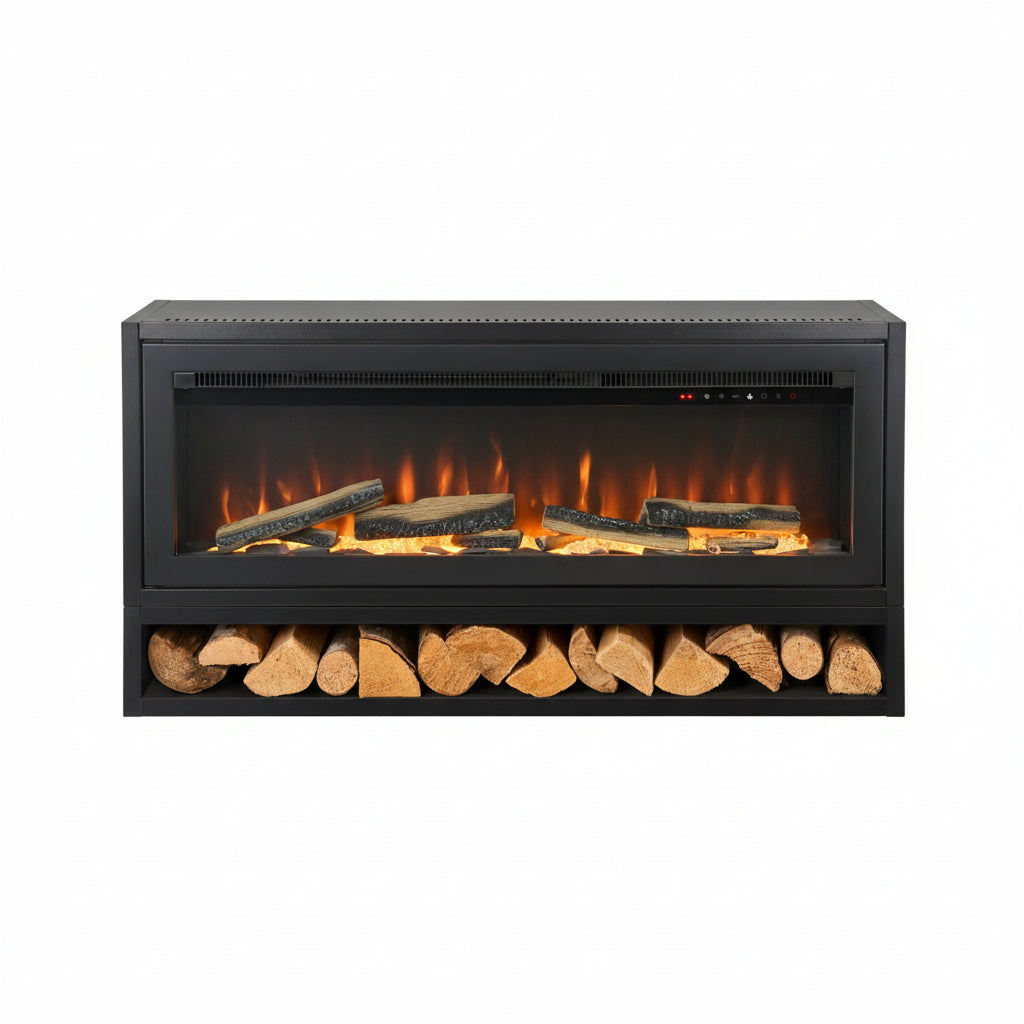 Acantha Vision Electric Media Stove with Log Store in Black