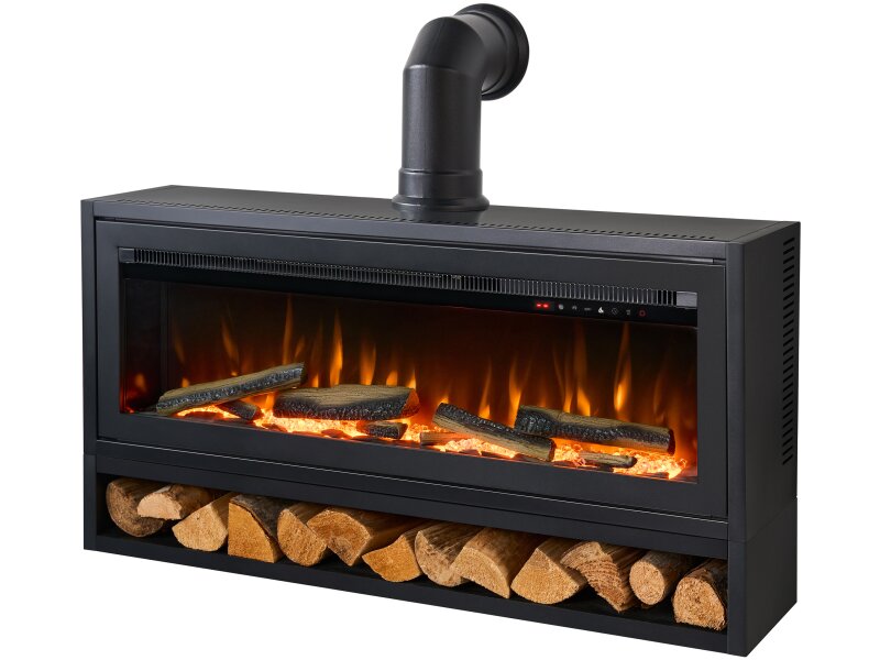 Acantha Vision Electric Media Stove with Log Store & Stove Pipe in Black
