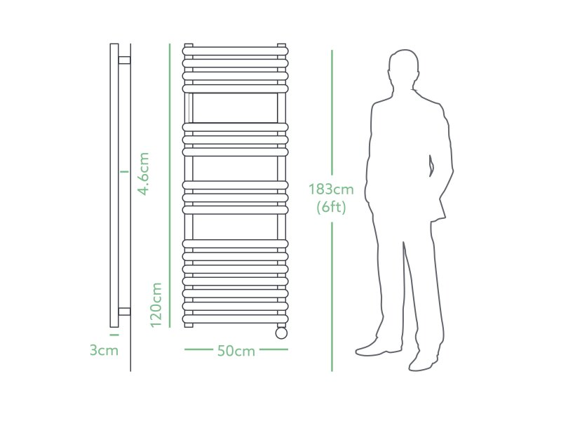 Eden Rovente 1200W Electric Towel Radiator in Anthracite with Smart WiFi Control, 1200 x 500mm