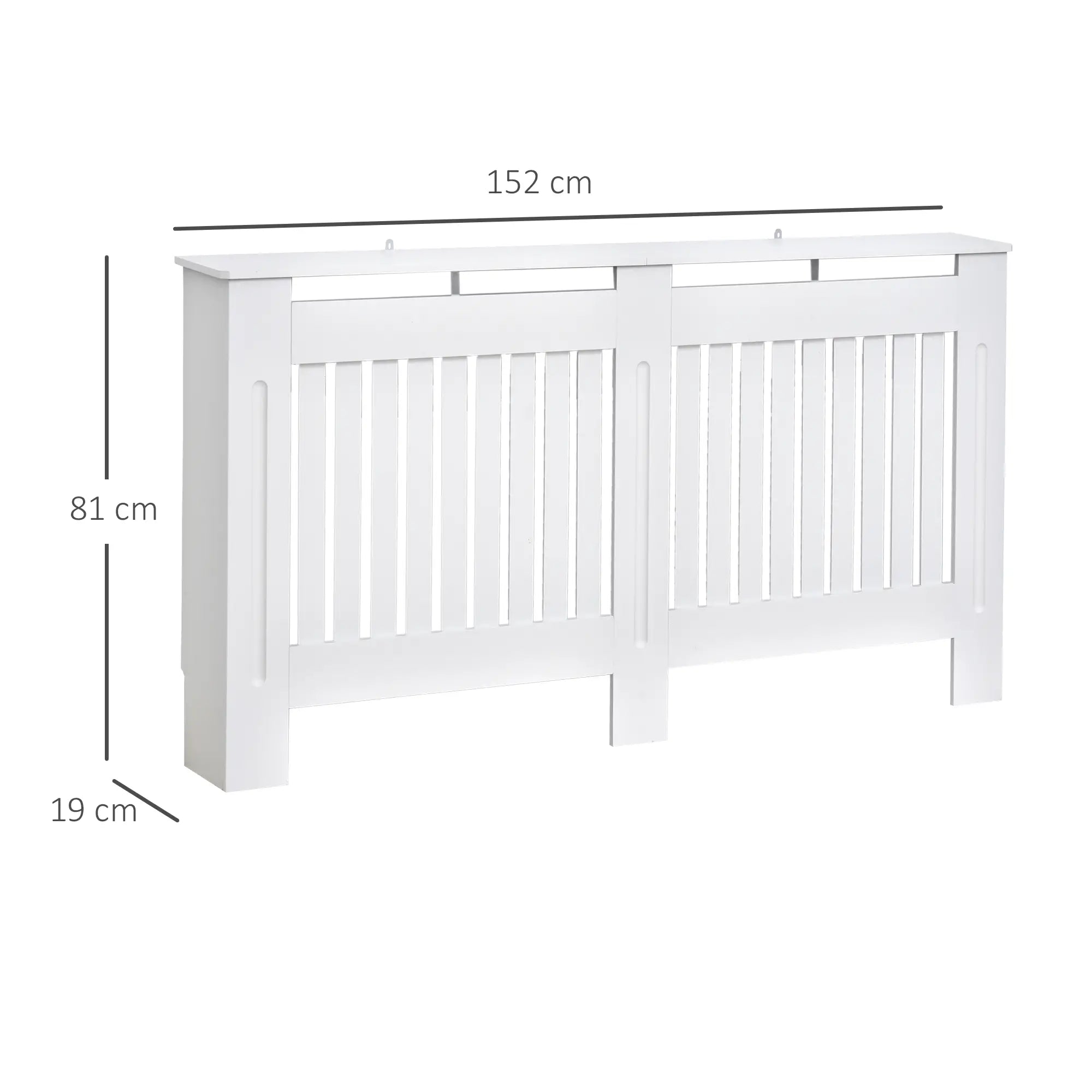 Slatted Radiator Cover Cabinet with Storage Shelf – Modern MDF White Painted Heater Cover, 152 x 19 x 81 cm
