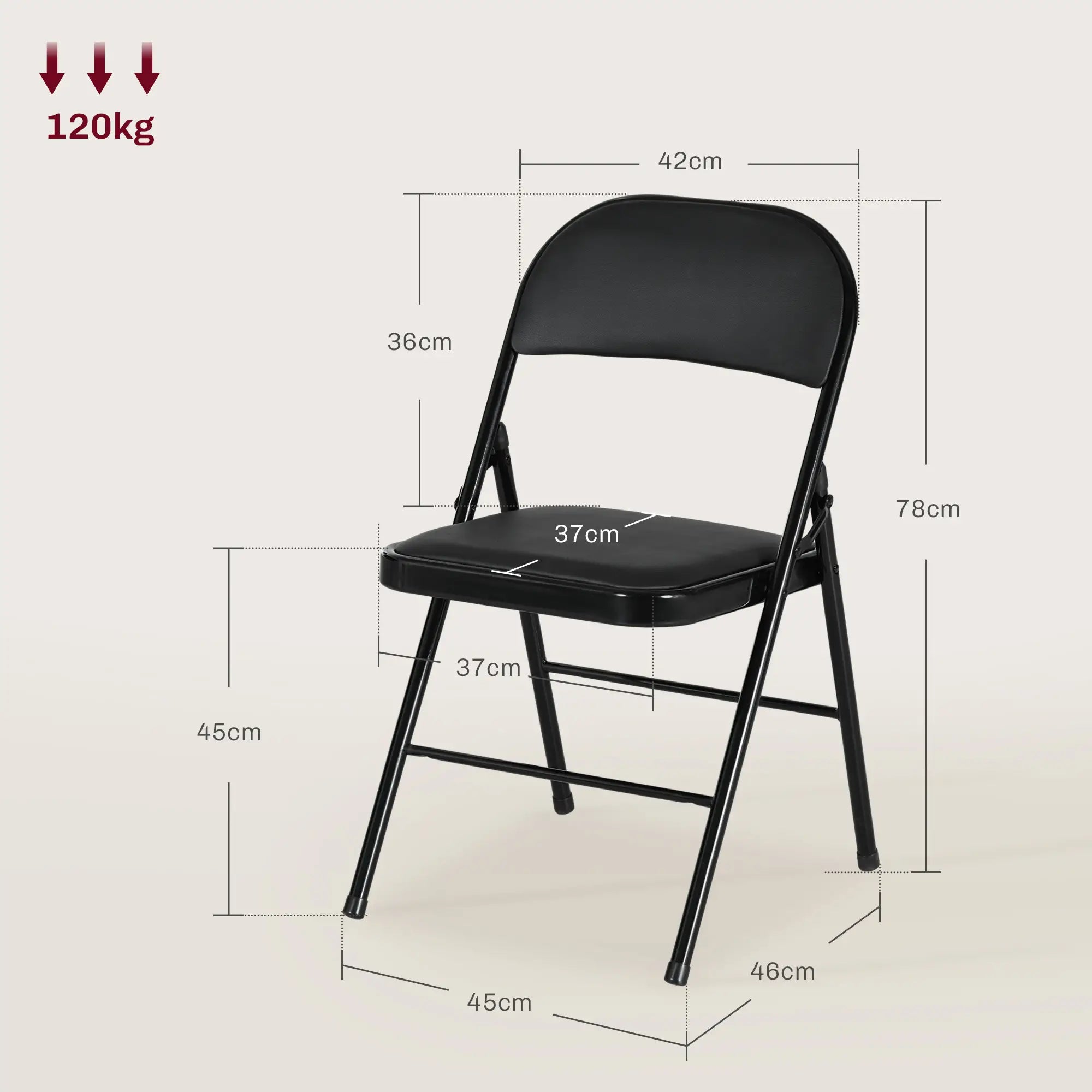 Set of 2 Cushioned Folding Chairs – Black Foldable Steel Frame Chairs with Padded Seat & Back