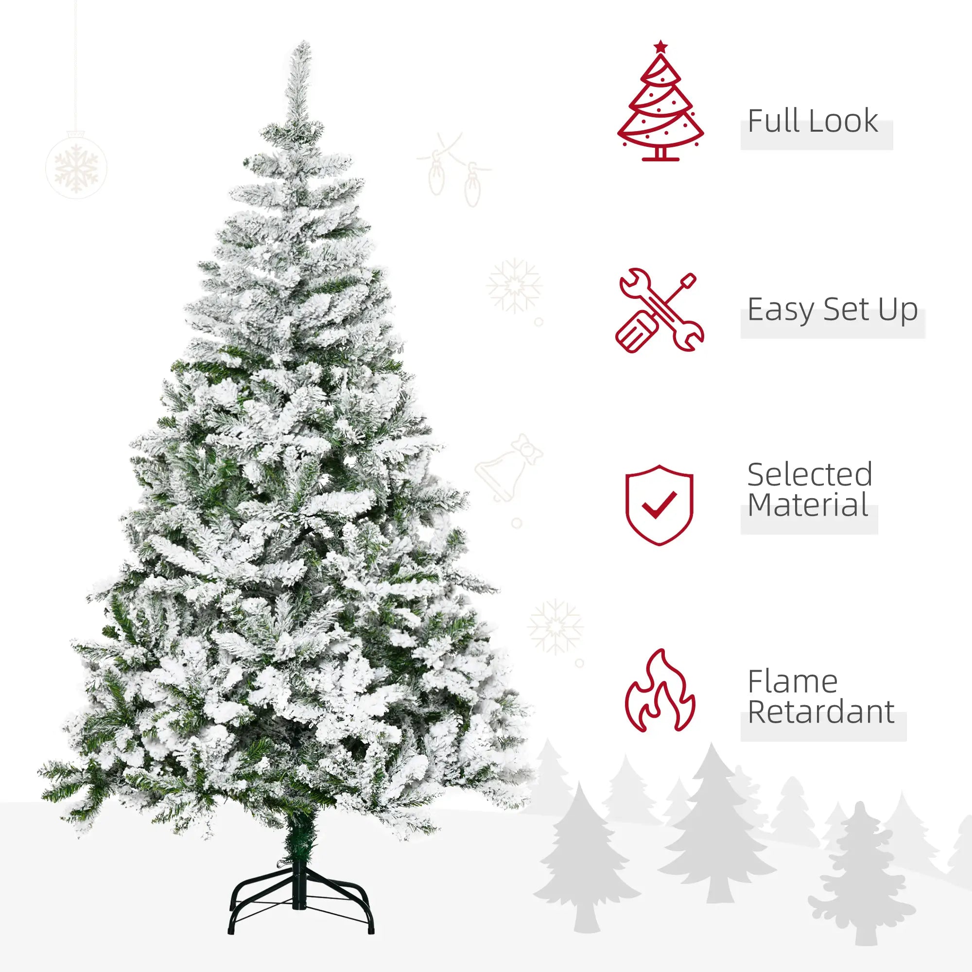 6ft Snow Flocked Artificial Christmas Tree – Full Unlit Xmas Pine with 750 Tips, Auto-Open Hinges & Steel Stand