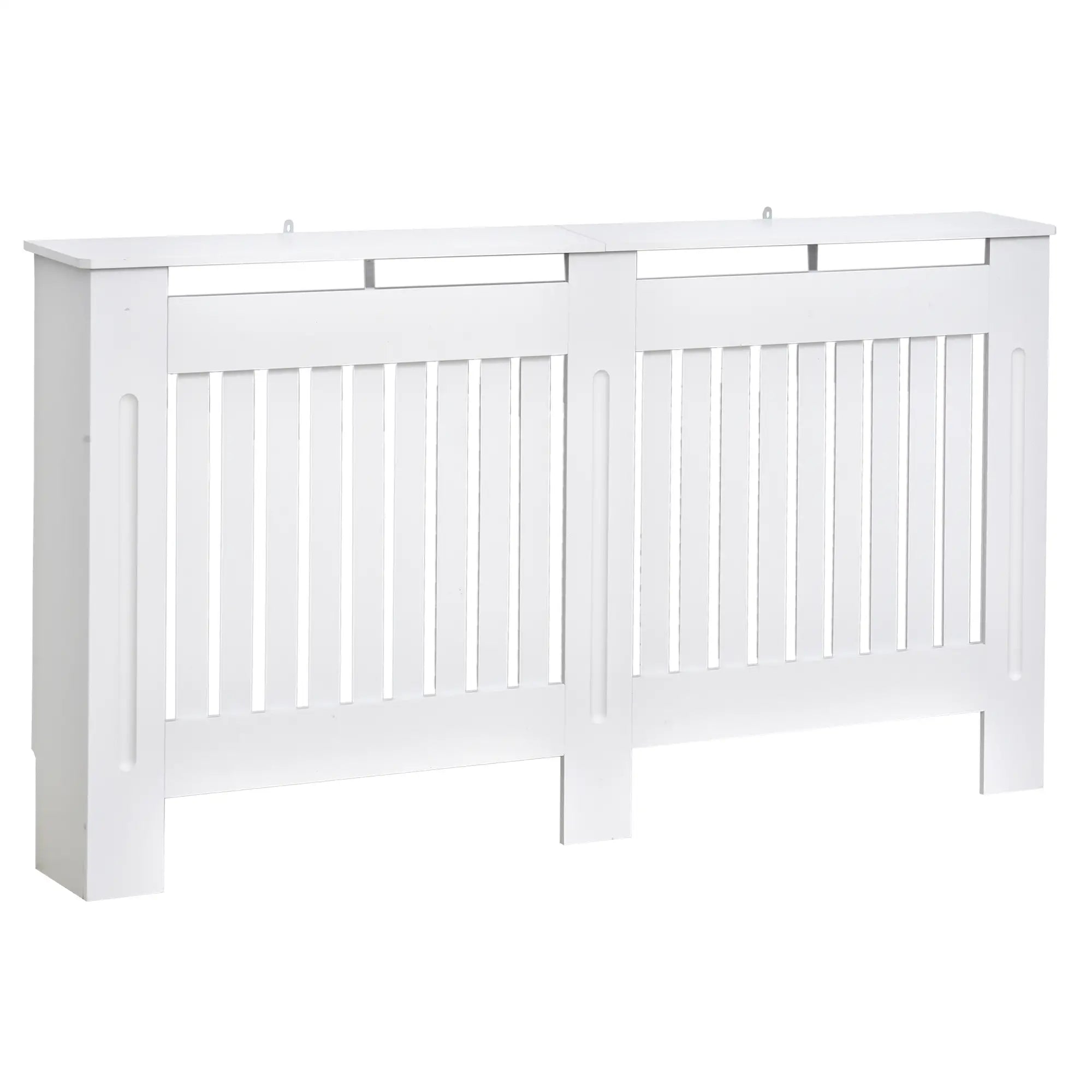Slatted Radiator Cover Cabinet with Storage Shelf – Modern MDF White Painted Heater Cover, 152 x 19 x 81 cm
