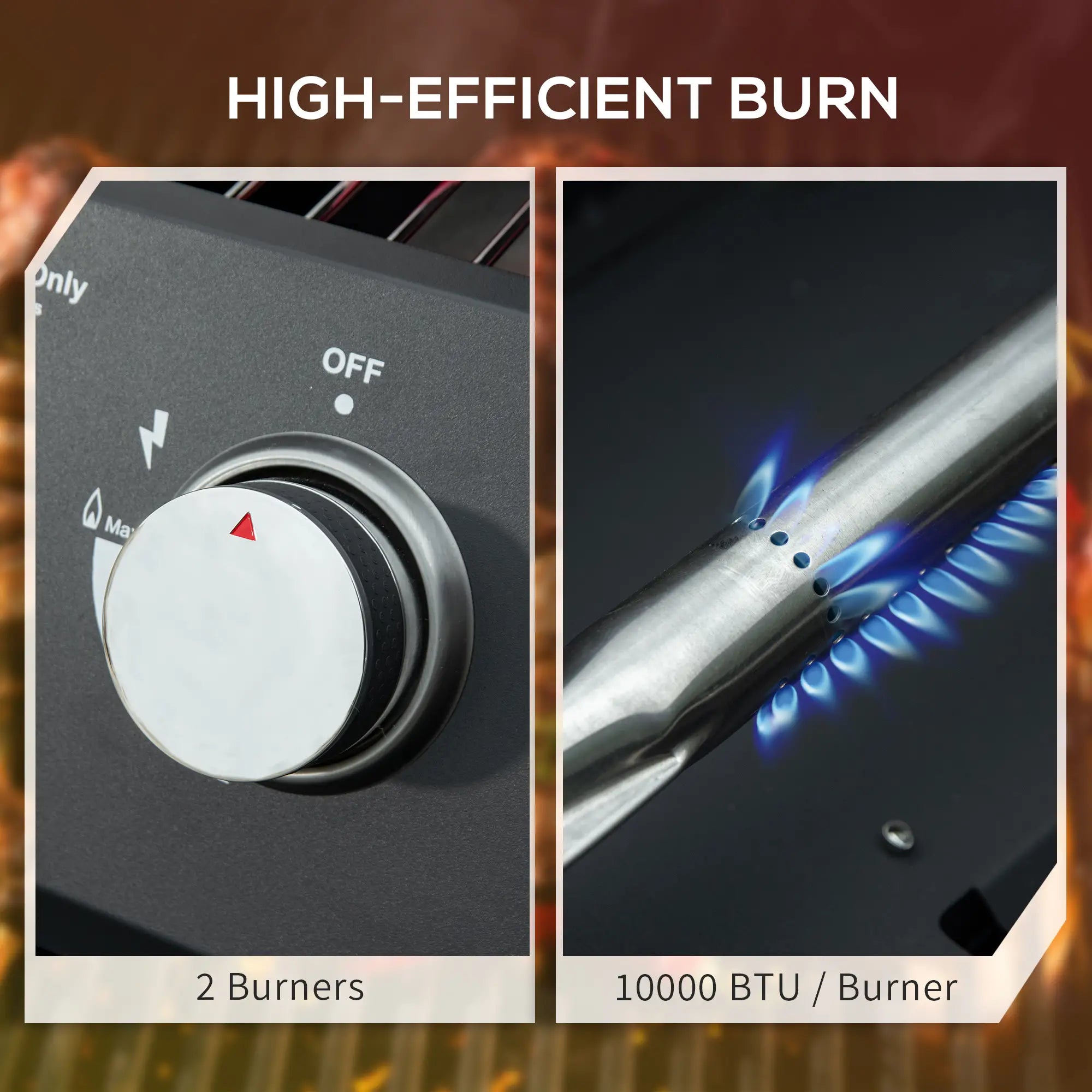 2 Burner Portable Gas BBQ Grill with Lid & Thermometer, Folding Tabletop Outdoor Barbecue, Carbon Steel Body, 5.86kW – Black