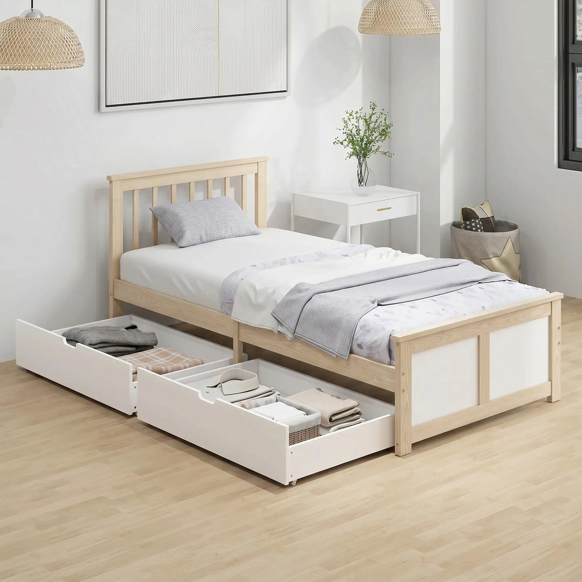 Natural Pine 3ft Single Storage Bed with Drawers