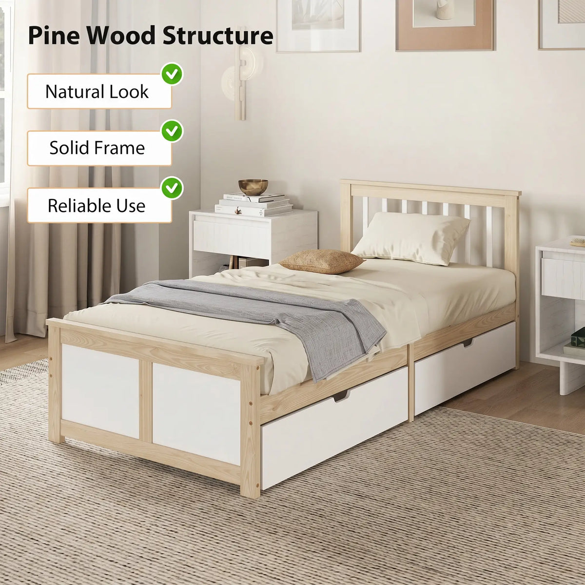 Natural Pine 3ft Single Storage Bed with Drawers