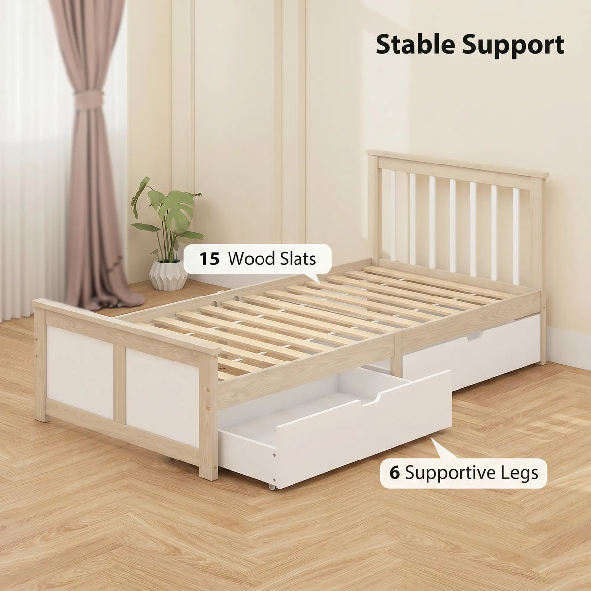 Natural Pine 3ft Single Storage Bed with Drawers