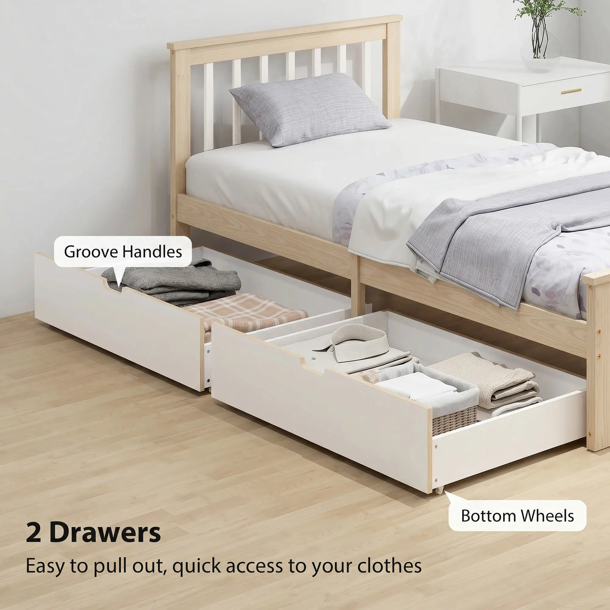 Natural Pine 3ft Single Storage Bed with Drawers