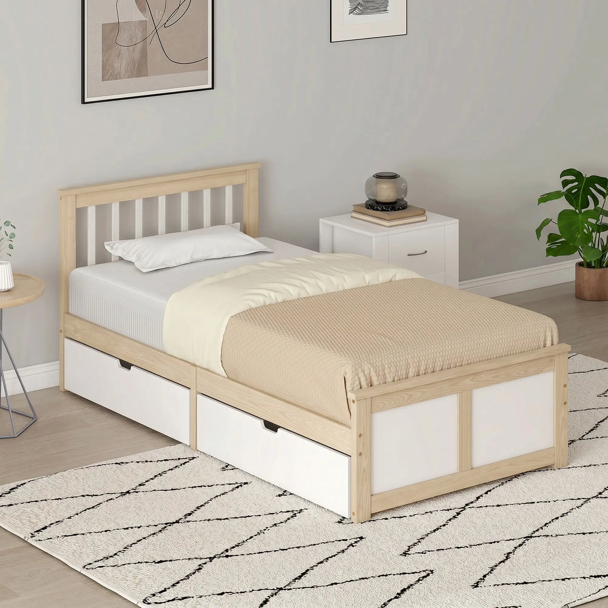 Natural Pine 3ft Single Storage Bed with Drawers