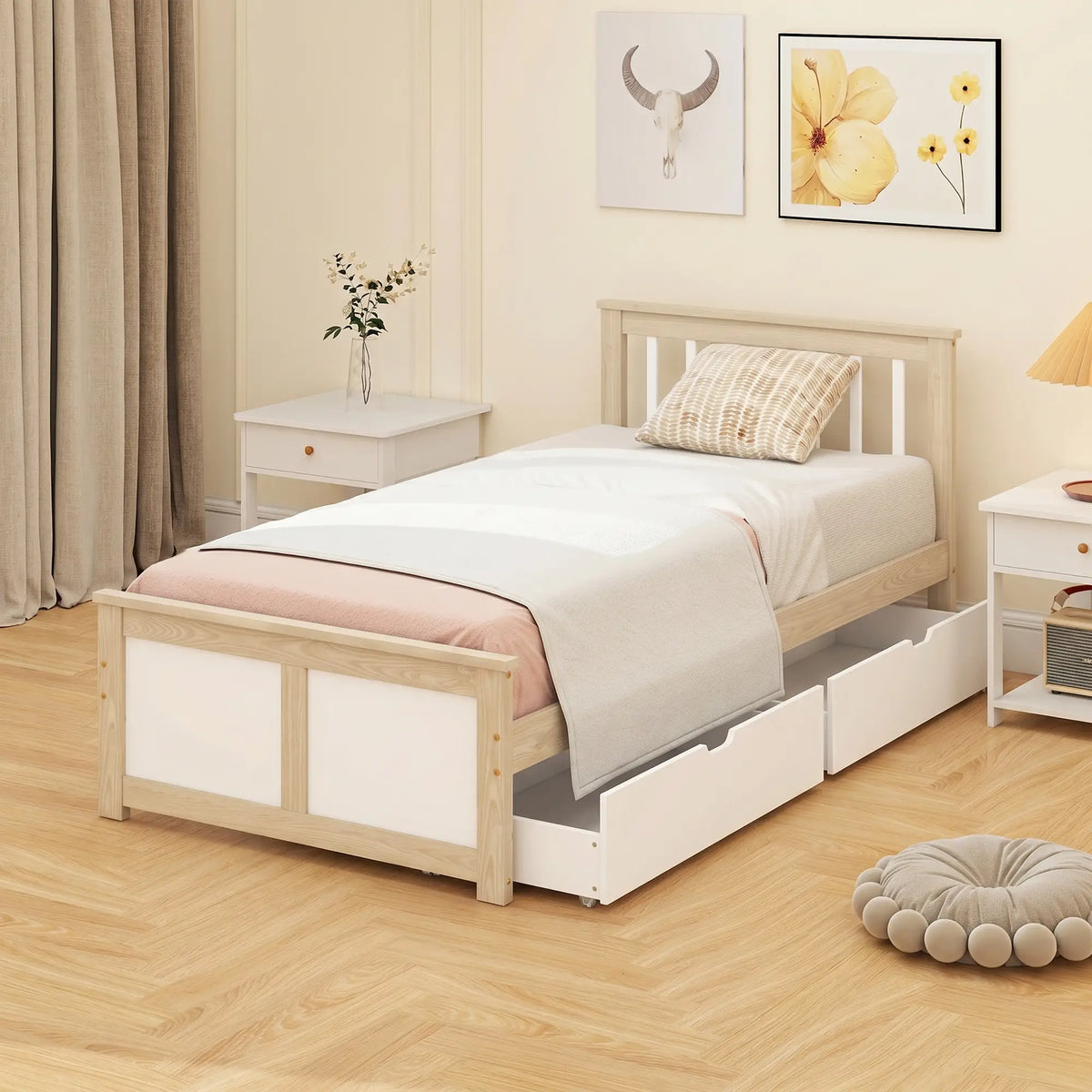 Natural Pine 3ft Single Storage Bed with Drawers