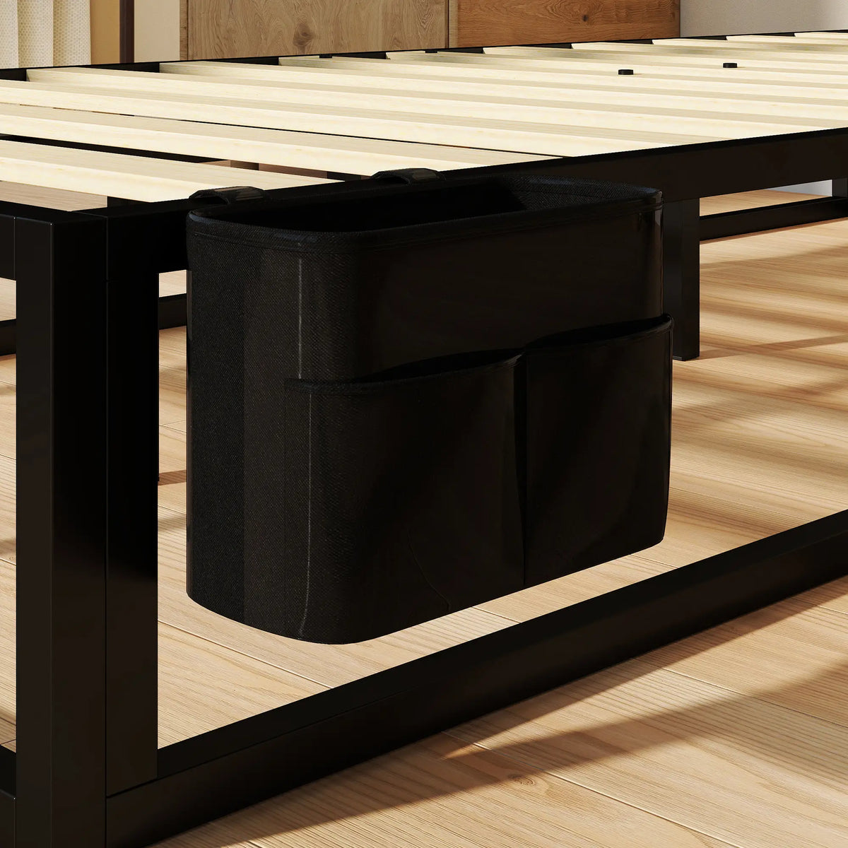 Black 3ft Single Metal Bed Frame with Storage Bag