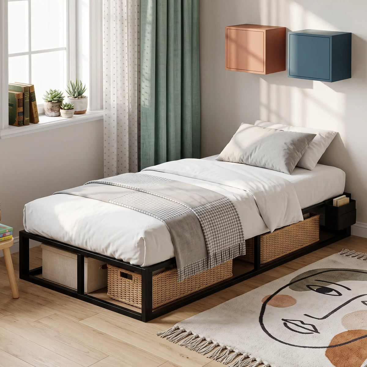 Black 3ft Single Metal Bed Frame with Storage Bag