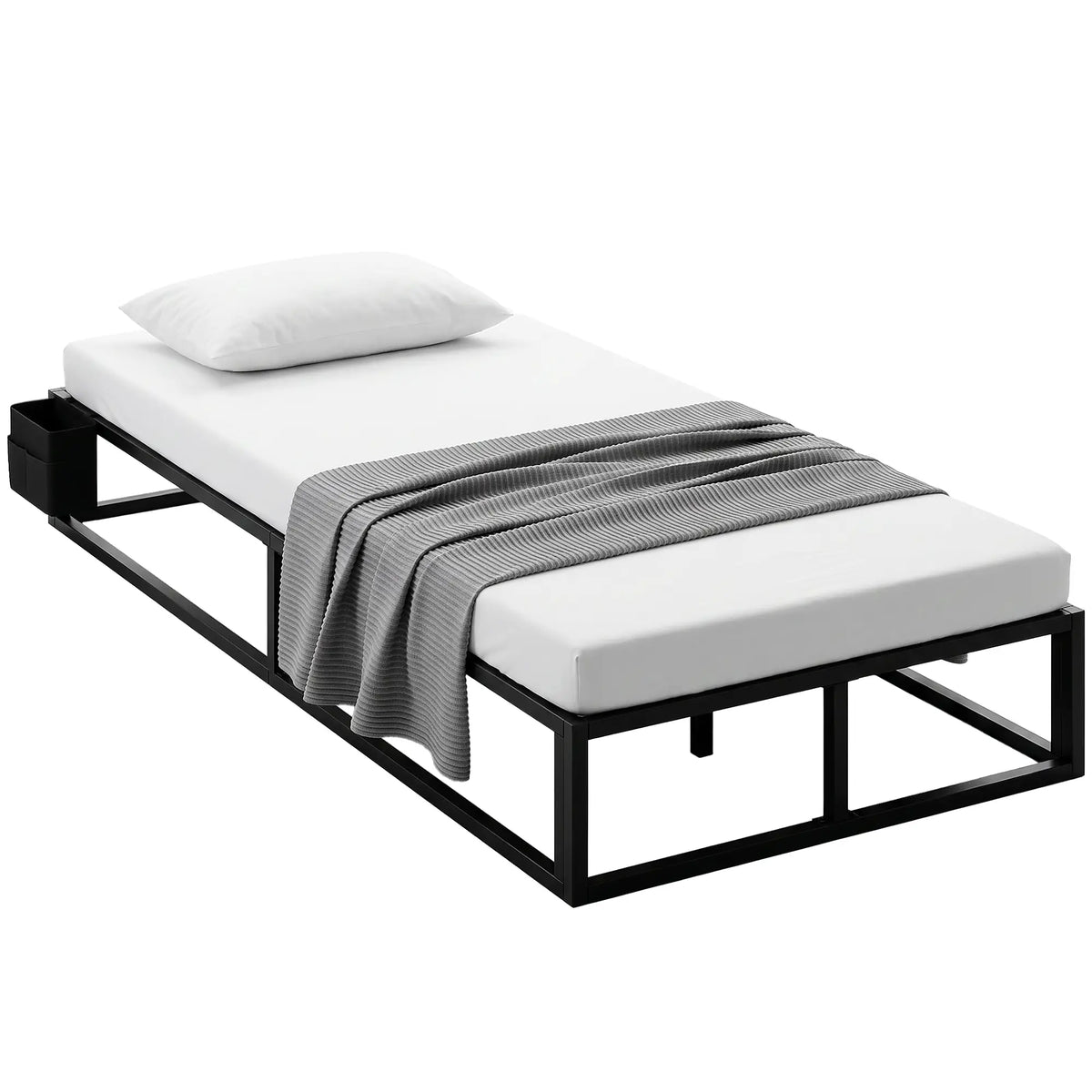 Black 3ft Single Metal Bed Frame with Storage Bag