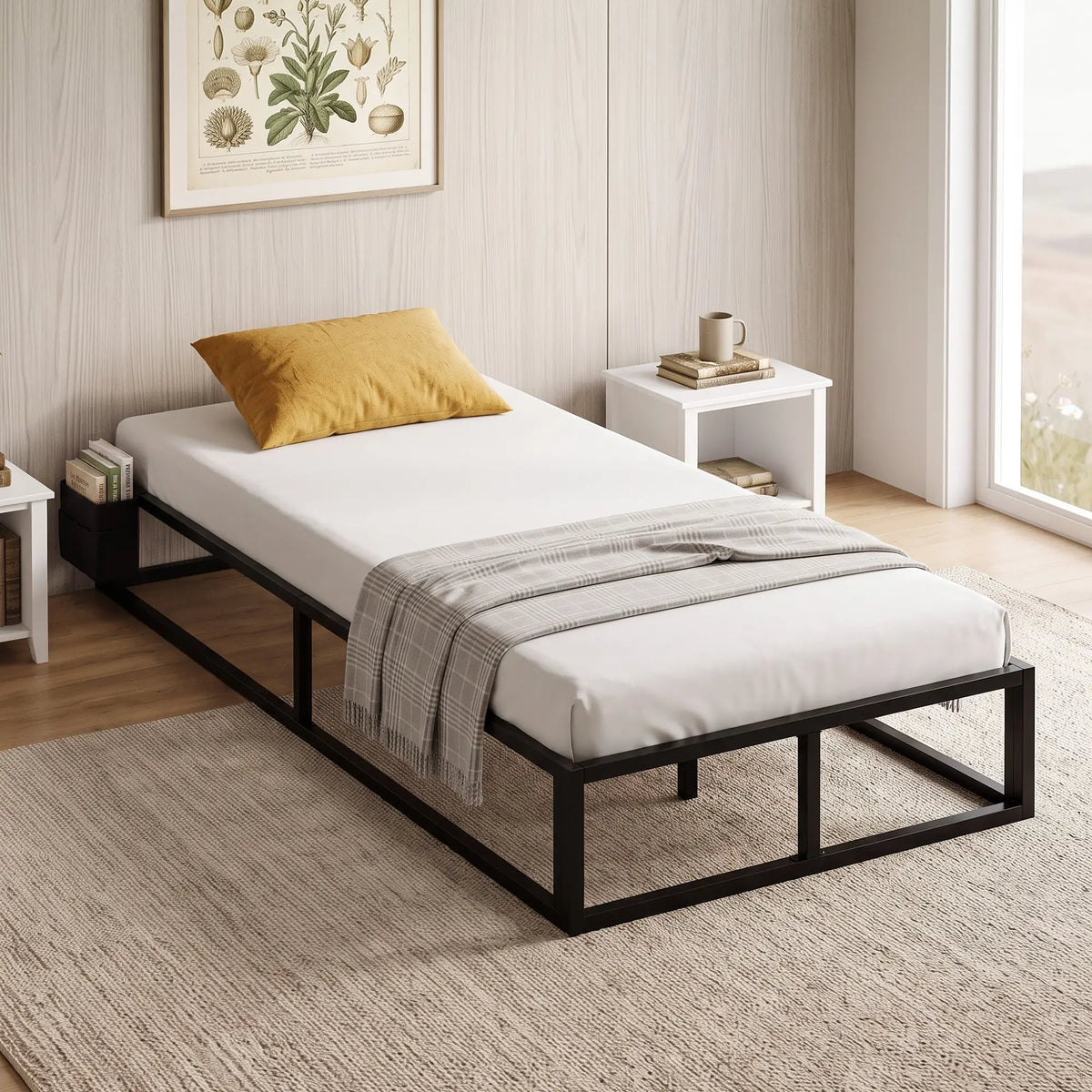 Black 3ft Single Metal Bed Frame with Storage Bag