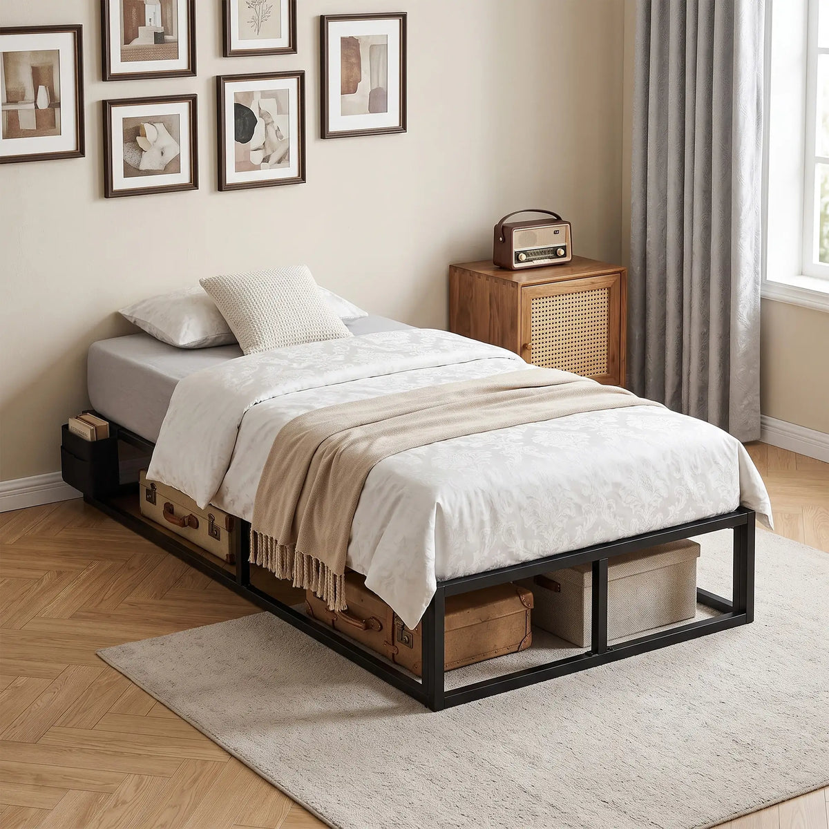 Black 3ft Single Metal Bed Frame with Storage Bag