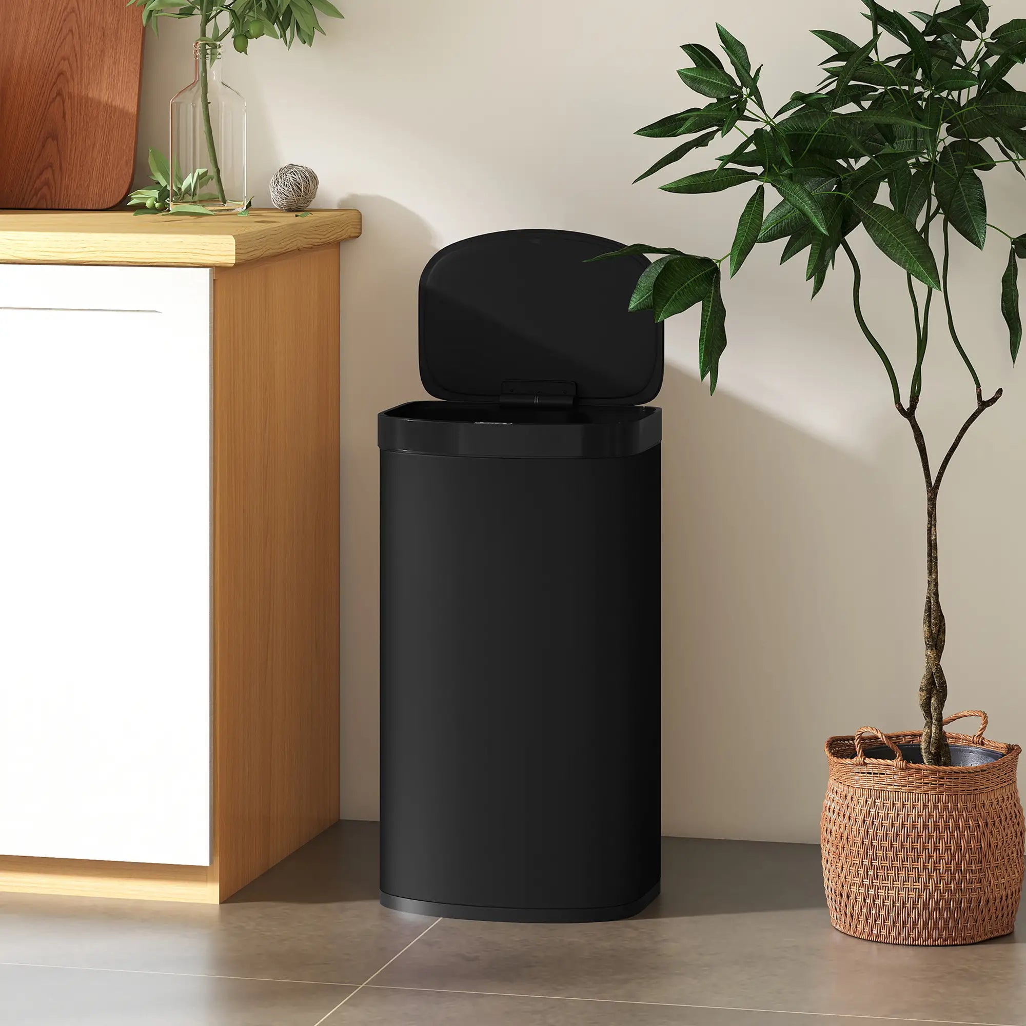 55L Automatic Sensor Bin – Touchless Kitchen Waste Bin with Soft-Close Lid, Stainless Steel, Fingerprint-Resistant, Black
