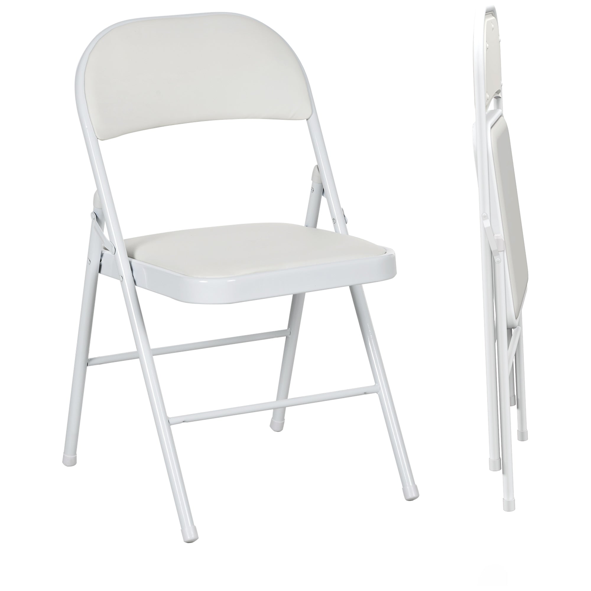 Set of 2 Cushioned Folding Chairs – White Foldable Steel Frame Chairs with Padded Seat & Back