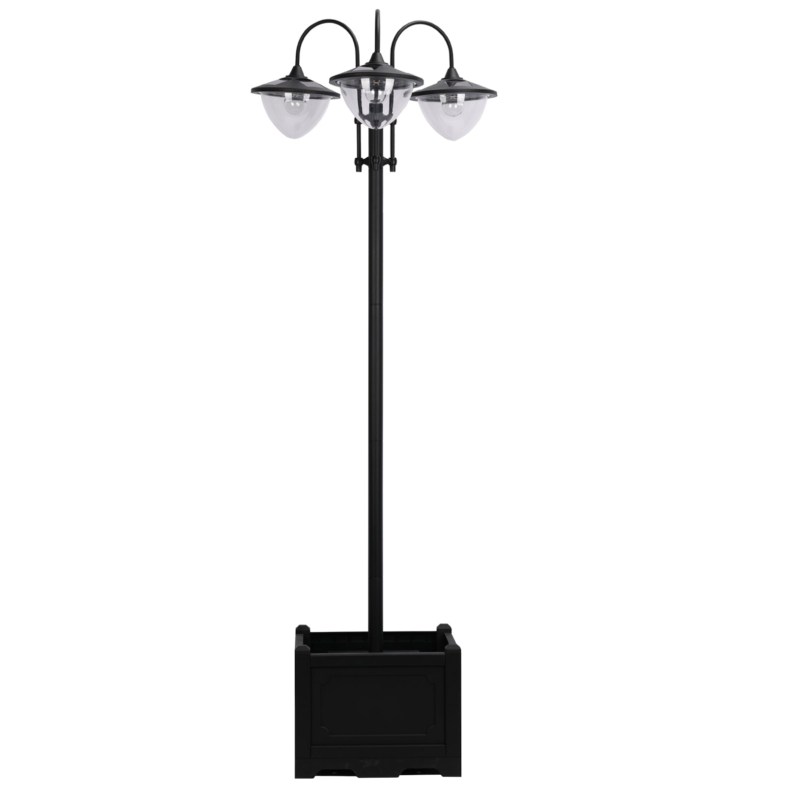 189cm 3-Head Solar Lamp Post with Planter Base, Automatic On/Off Outdoor LED Street Light, IP44 Waterproof Garden Lighting – Black