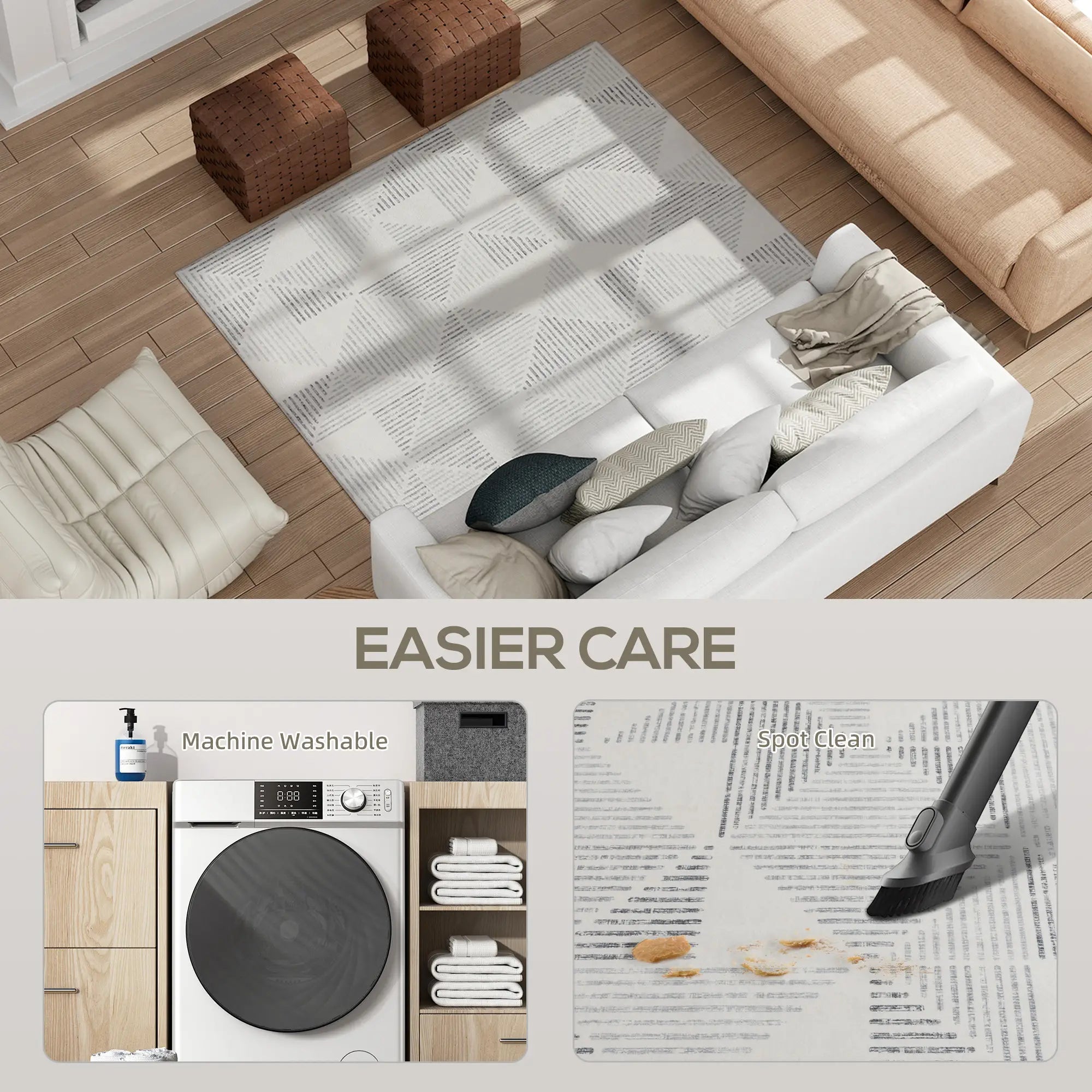 Modern Geometric Area Rug 170 x 120 cm – Soft Non-Slip Washable Carpet for Living Room, Bedroom & Home Office, Grey