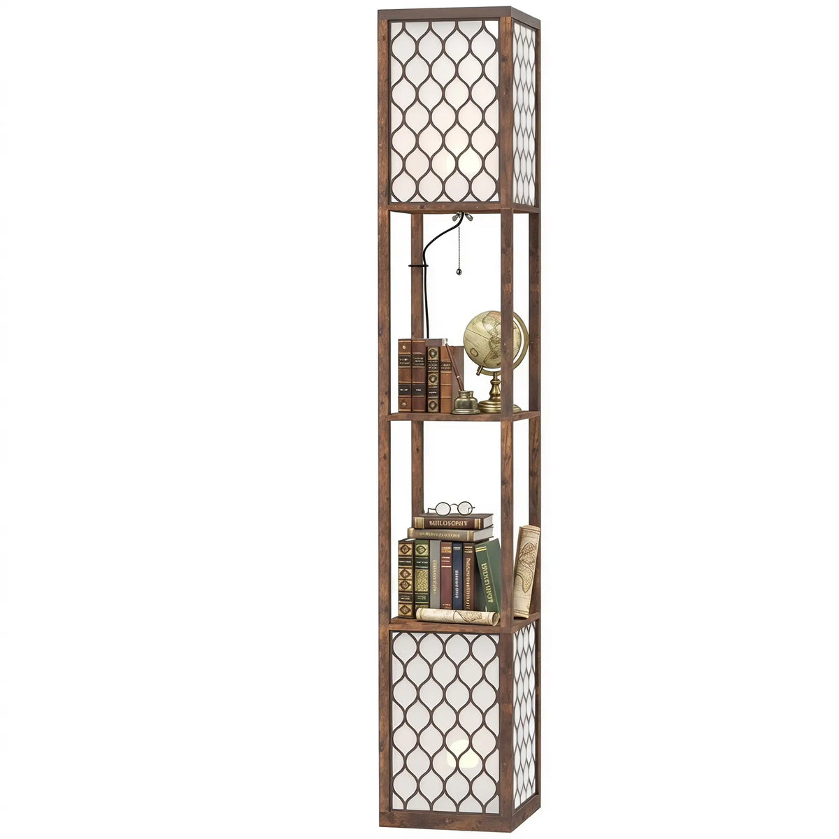 Rustic Brown Floor Lamp with Shelves