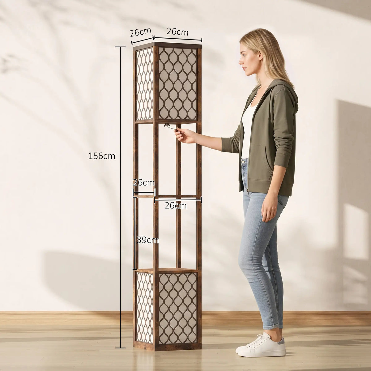 Rustic Brown Floor Lamp with Shelves